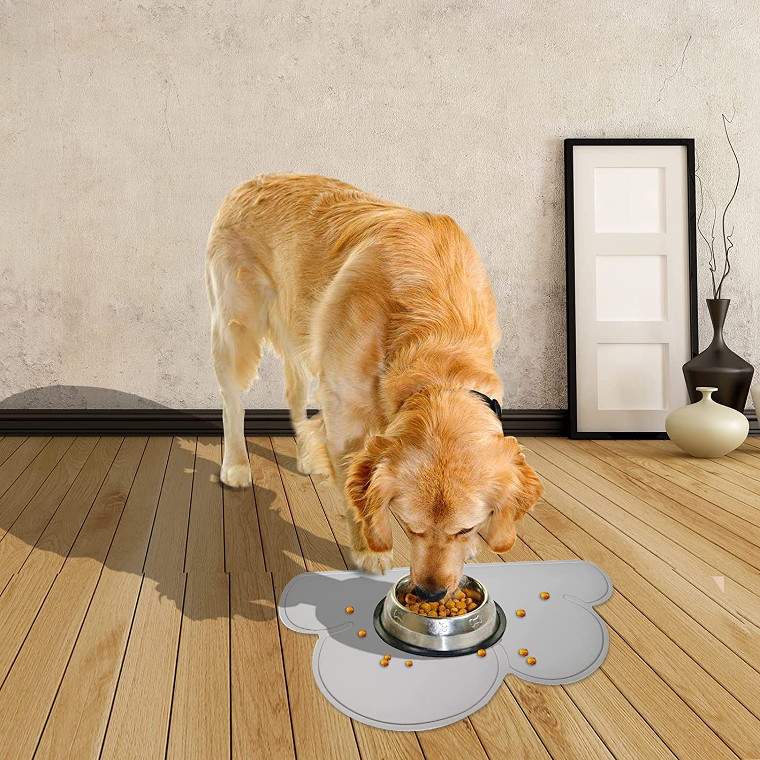 Colexy Silicone Feeding Bowl Mat, Non-Slip Waterproof Pet Placemat, Bowl Mat, Dogs, Cats, Feeding Mats, 48 X 26 Cm, Grey (Clouds) image number 6