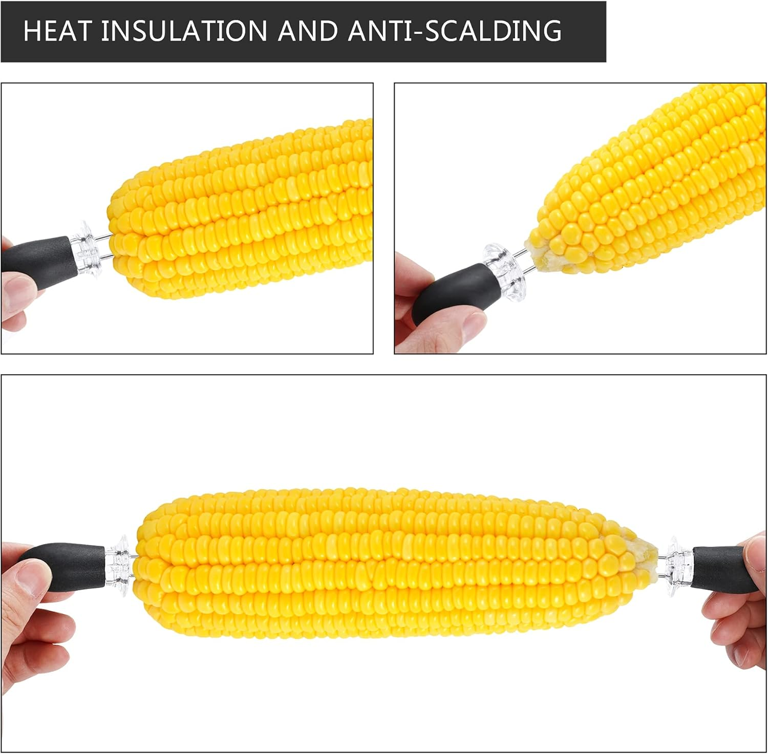 AUGSUN 18Pcs/9Pairs Black Corn Holders, Stainless Steel Corn Cob Holders Corn on the Cob BBQ Fork Skewers with Butter Spreader for Home Cooking Parties Camping