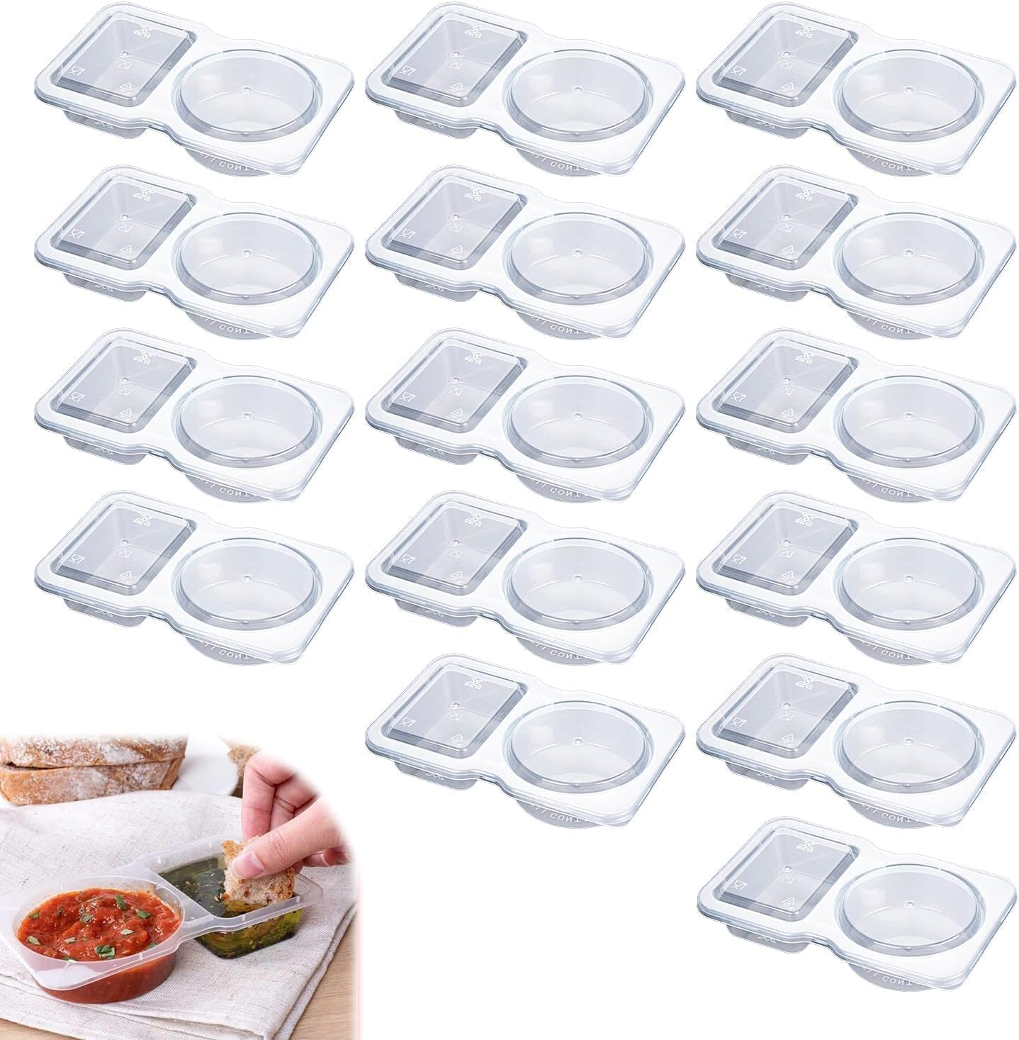 40PCS Double Compartment Condiment Container, Reusable Condiment Containers with Lids Snack and Dip Container Great for Takeaway Sauces, Dips and Travelling Snacks image number 4