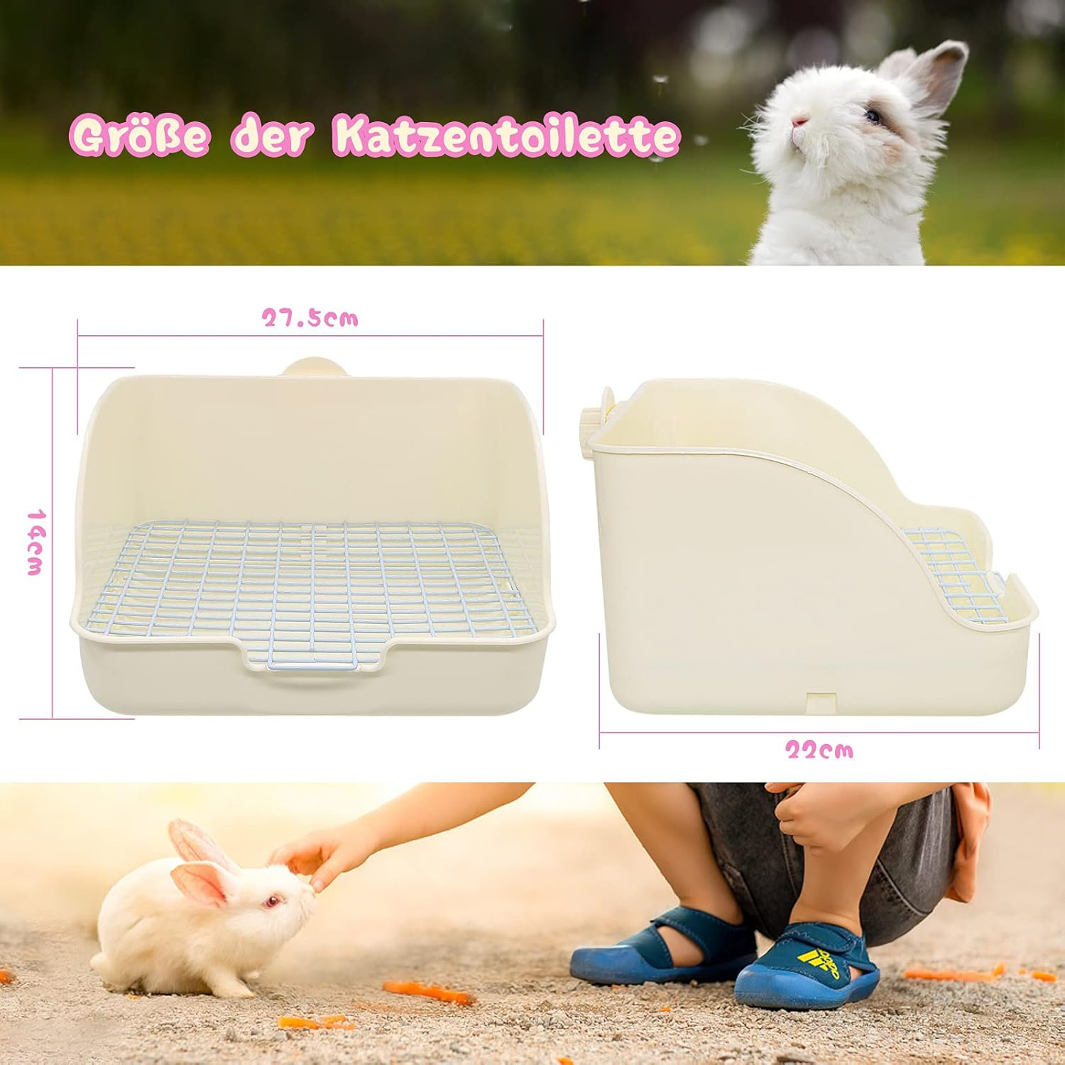 HYLYUN Rabbit Toilet Corner Toilet House Rabbit Cage Cat Litter Tray with Durable Shovel for Small Animals Rabbits Guinea Pigs White image number 4