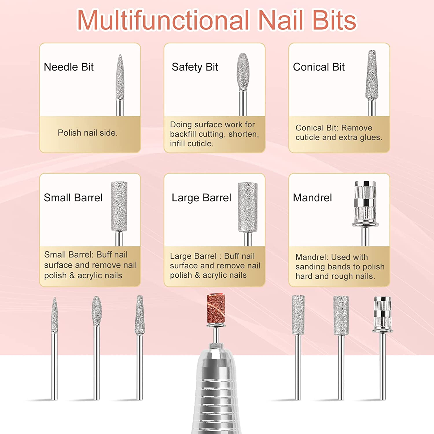 Madenia Professional Rechargeable 35000 Rpm Nail Drill Machine, Portable Electric Nail File E File for Acrylic Gel Nails, Manicure Pedicure Polishing Tools with Display Screen, Pink image number 3