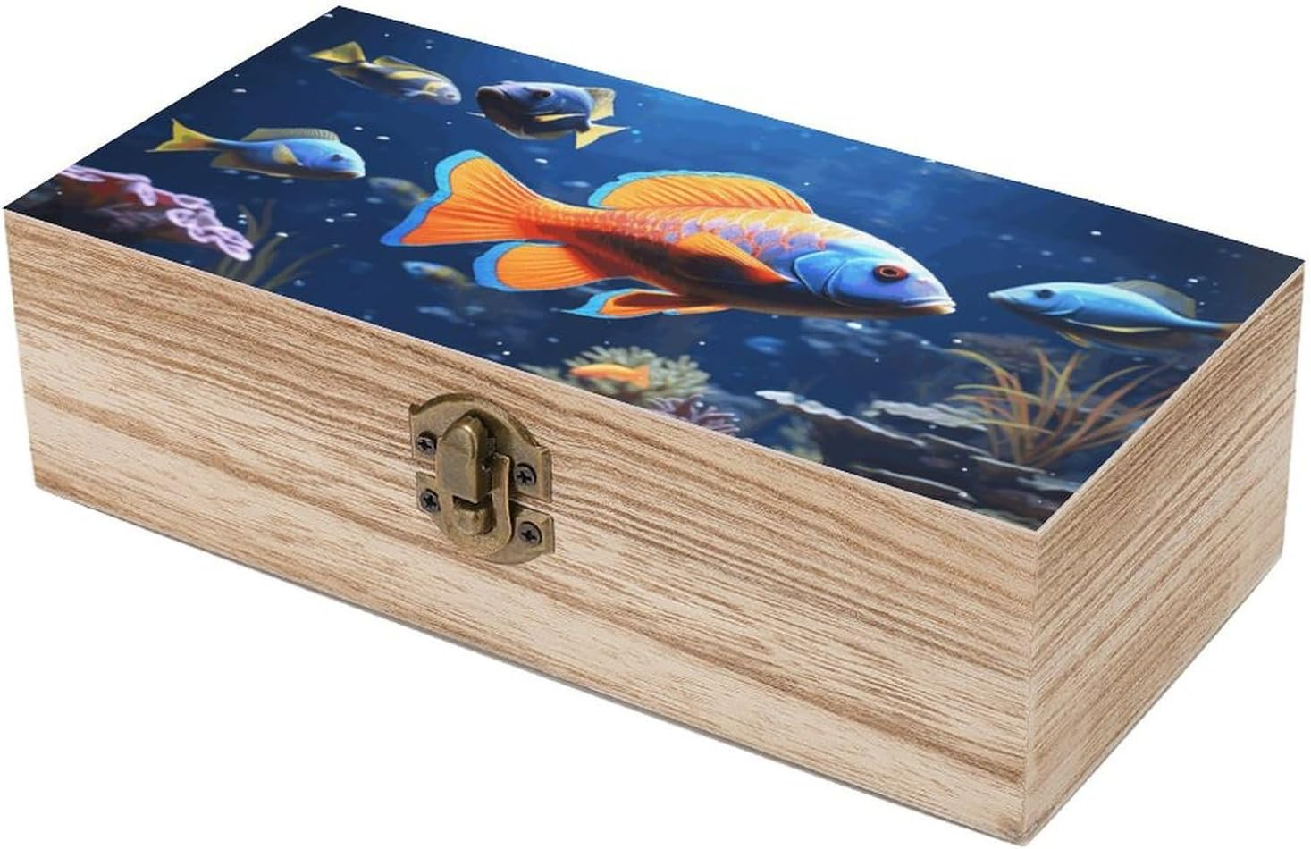 Fishs Wooden Box Wood Wedding Keepsake Boxes with Lids Small Decorative Boxes Lightweight Wooden Memory Storage Box for Crafts Keepsakes Jewelry Photo Letter Storage