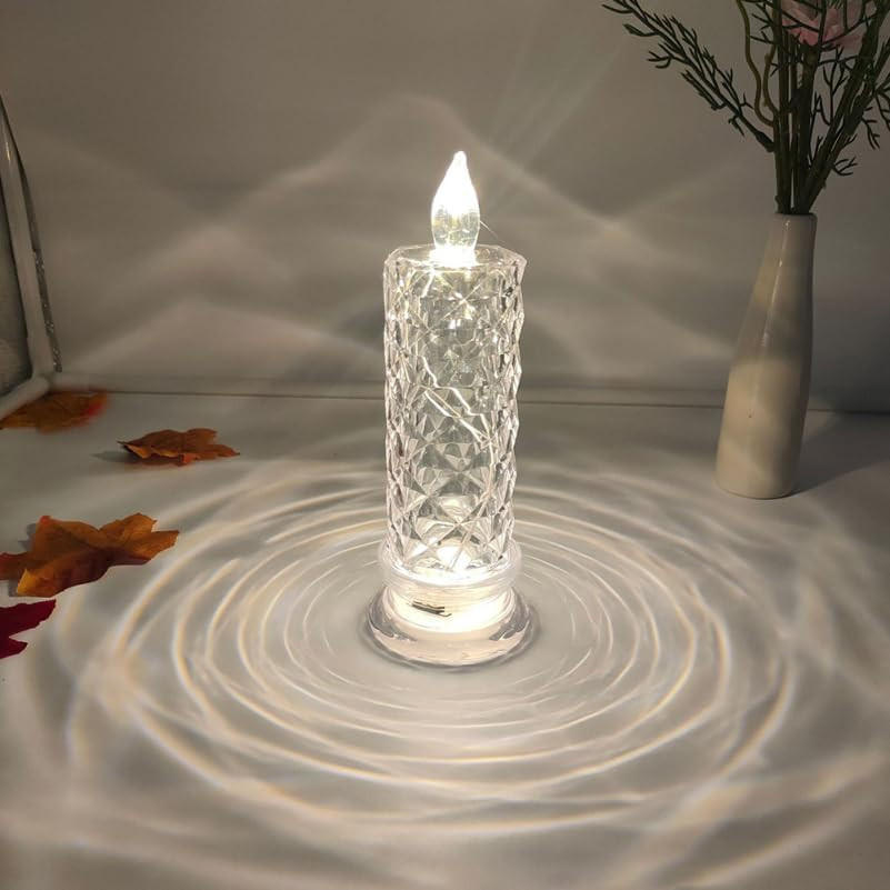 OSALADI Pack of 6 LED Rose Candles with Clear Crystal-Like Design, Energy-Saving Electric Candles with Sturdy Base as Party Table Decoration for Living Room and Festive Occasions