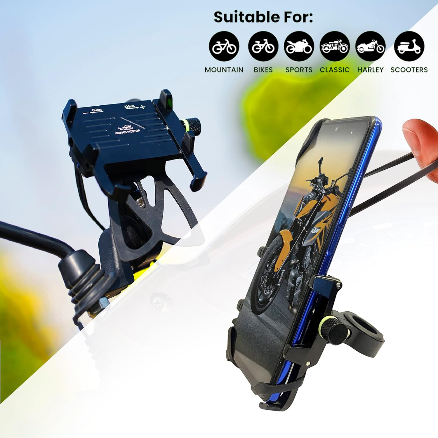 GRAND PITSTOP Motorcycle Phone Mount, 1Sec Auto Lock 100Mph Military Anti-Shake Bike Phone Holder, 10Sec Quick Install Handlebar Phone Mount, Compatible with Iphone, Samsung, All Phone image number 5