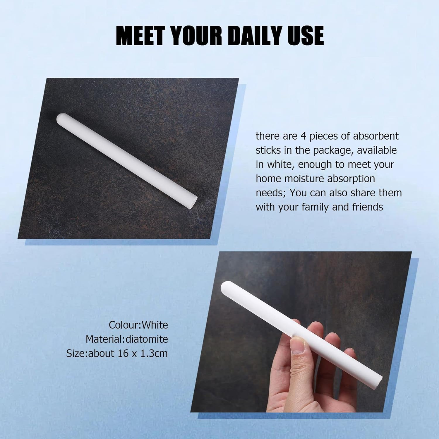 4Pc Drying Rod Stick Diatomite Moisture Absorbing Stick Clean Water Absorption Rod Diatomite Earth Desiccant for Laundry image number 4