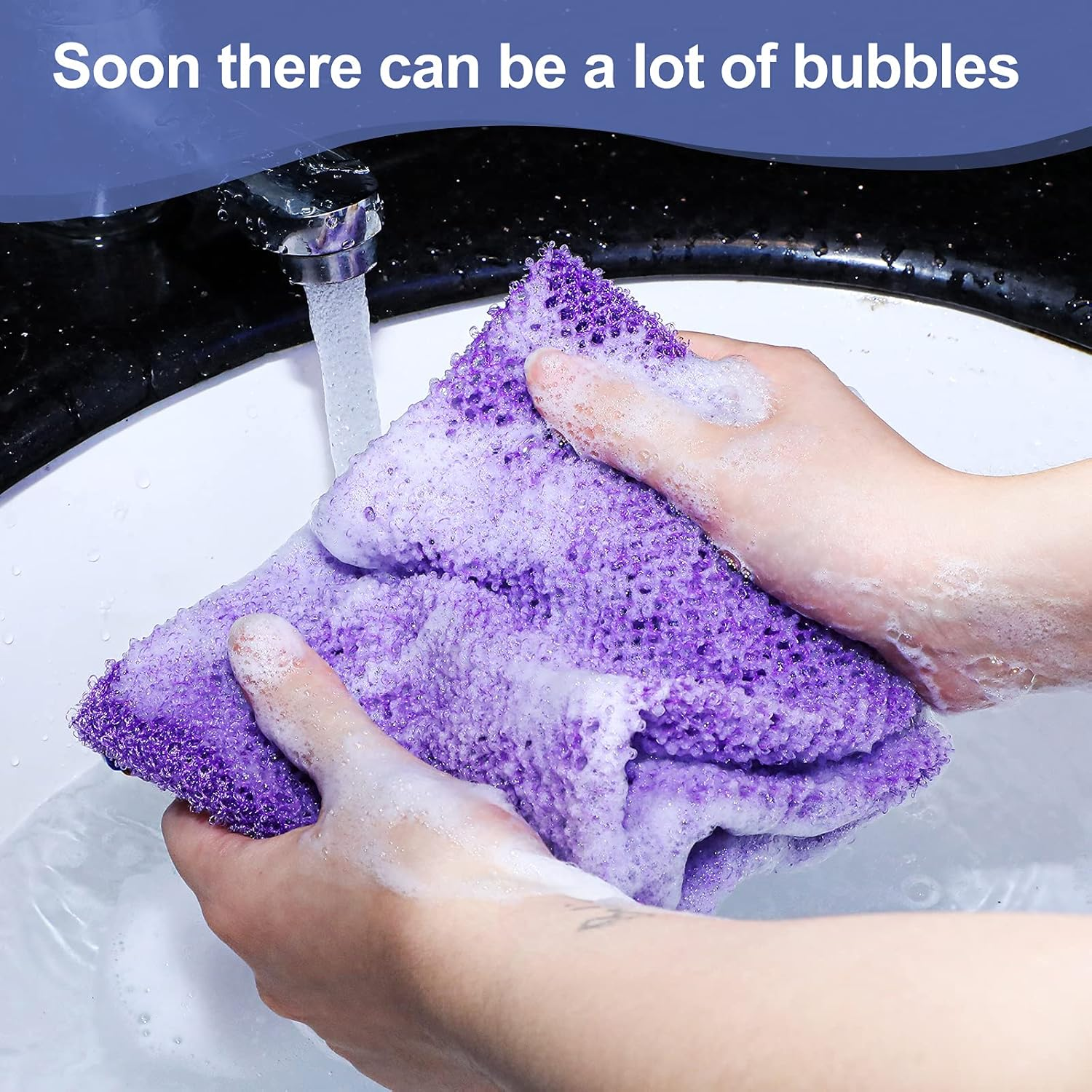 Tegeme 3 Pieces African Net Sponges Back Scrubbers Bathing Exfoliating Smoother Long Nylon Net Body Shower Loofahs Cloth with Pull Strap for Women Men Daily Handles Washcloth Wash Purple Blue Coffee image number 5