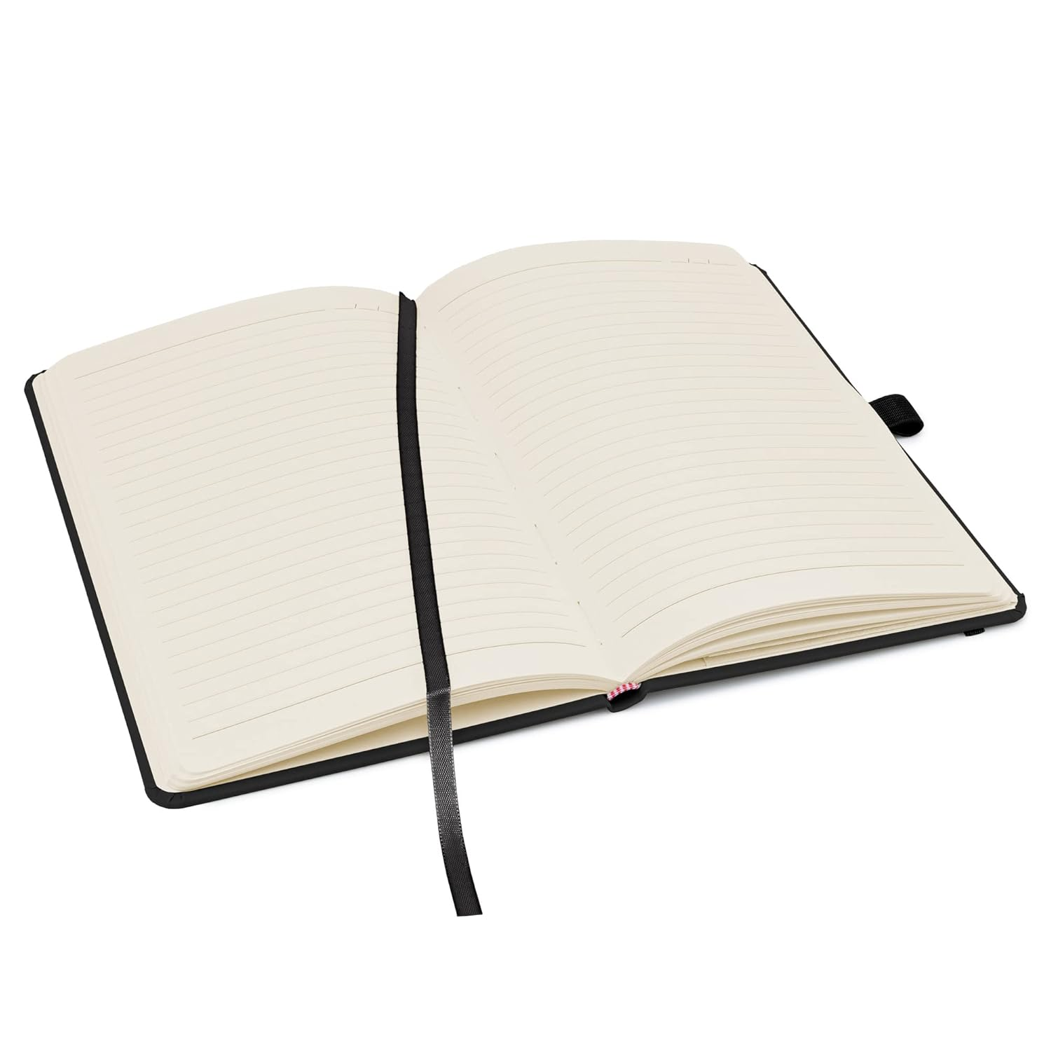 Notes London Eco A5 Notebook with Lined Pages, Pen Loop, Ribbon, Date Marks and Paper Pocket, Medium Hardback Journal, Note, Sustainably Sourced Paper (Black)