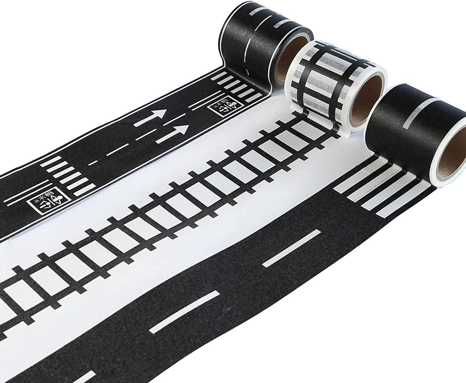 Play Road Tape for Toy Cars & Trains Black Tape 3 Rolls Road Tape 197 Inch by 1.9 Inch, Packing Traffic Signs Tape Stick to Floors and Walls, Quick Cleanup, for Kids Gift image number 6