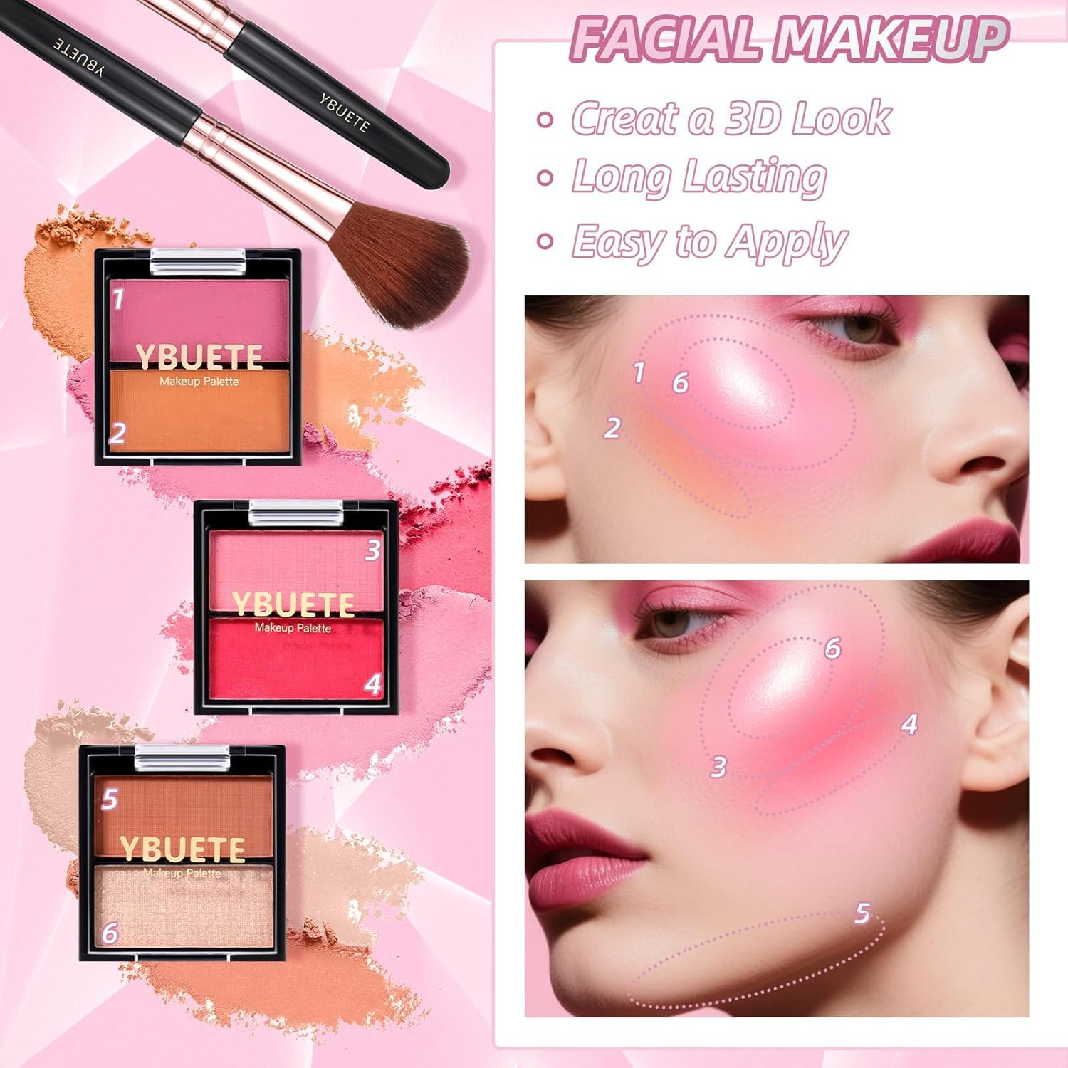 YBUETE Professional Makeup Kit for Girl Women, Full Starter Cosmetic Set with Storage Case, Reusable Full Cosmetic Train Case Included Foundation Eyeshadow Blush Lipstick Lip Liner Mascara Eyeliner image number 4