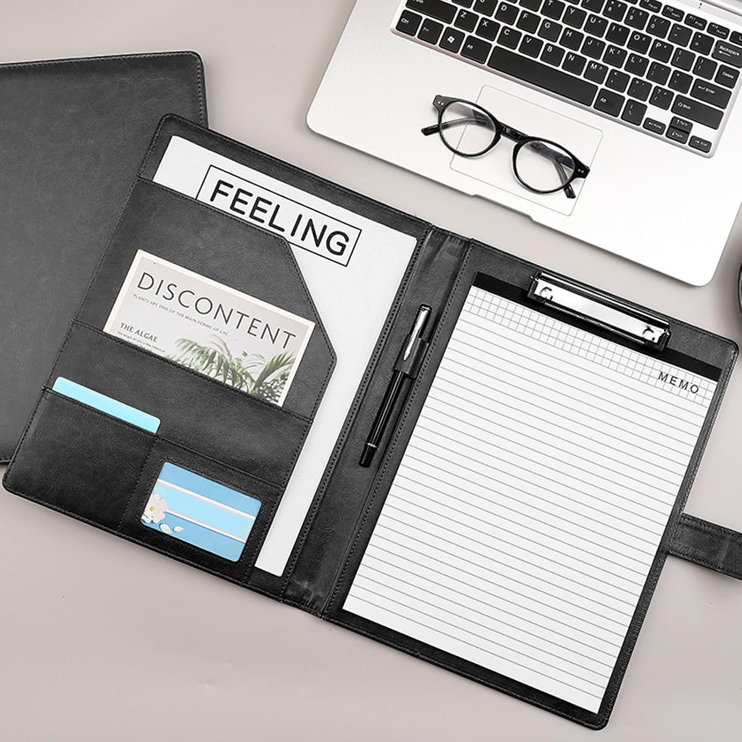 VANRA Padfolio Clipboard Folder Leather Portfolio Binder Organizer Interview Resume Folder for Papers Legal Document A4 Letter Size Writing Pad Notepad Clip Boards with Business Card Holder (Black) - Brown image number 6