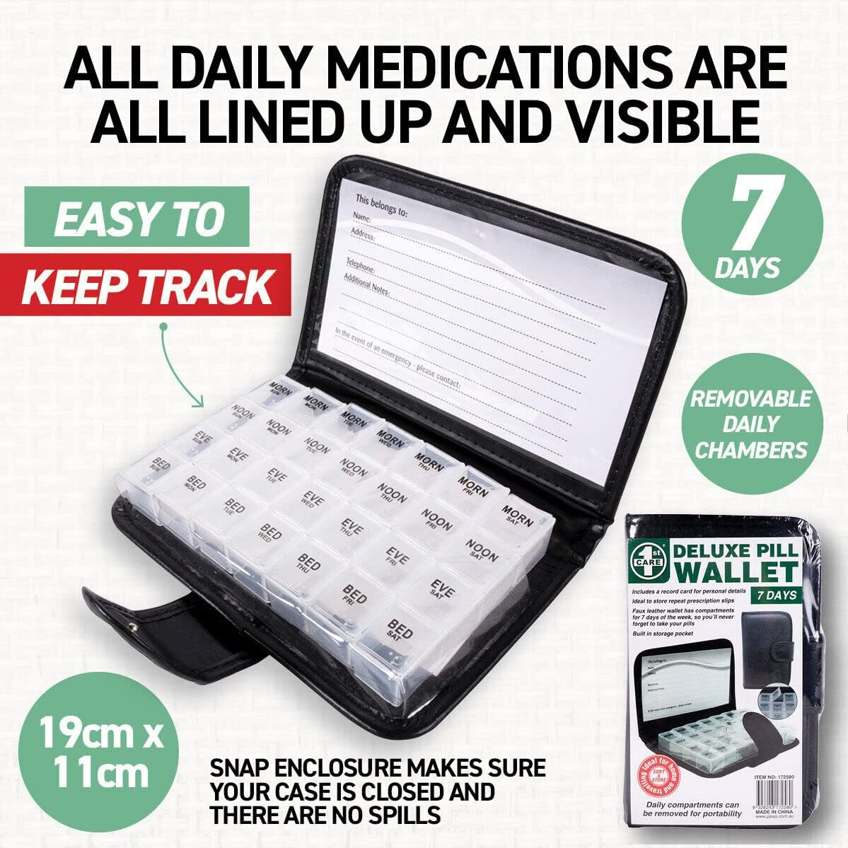 [2PCE] 1St Care Pill Wallet Storage with Leather Case, Compact and Convenient Design for Organizing and Transporting Your Medications , Ideal for Travel, Home, and Office Use image number 3