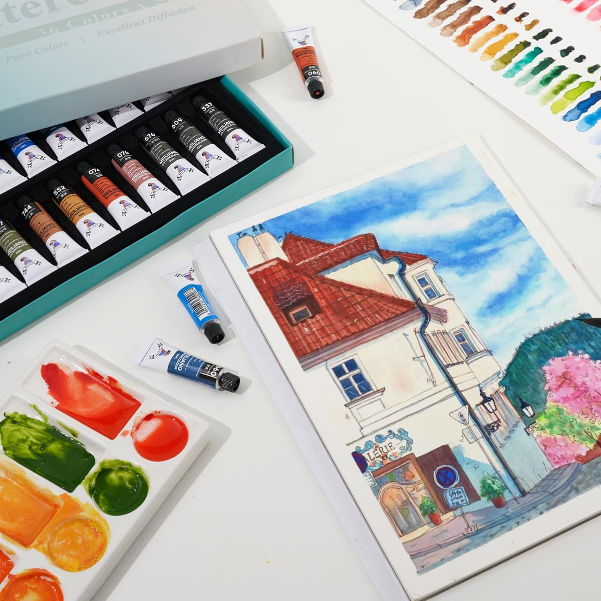 Meiliang Watercolor Paint Set 36 Vibrant Colors 5Ml / 0.17 Fl Oz Tubes, Watercolor Tubes with Great Value, Water Color Paints Art Supplies for Adults, Artists & Beginners image number 5