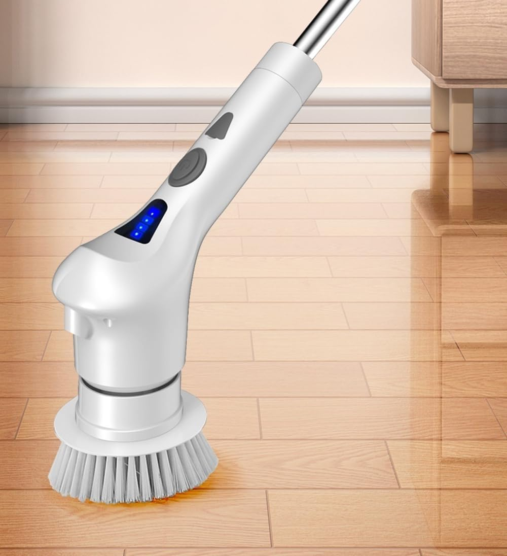 Electric Rotary Cleaning Brush - Household Cordless Cleaning Brush -IPX7 Waterproof ， with 8 Brush Heads, and 2 Rotating Speeds - Suitable for Bathroom, Shower, Bathtub, Glass and Car