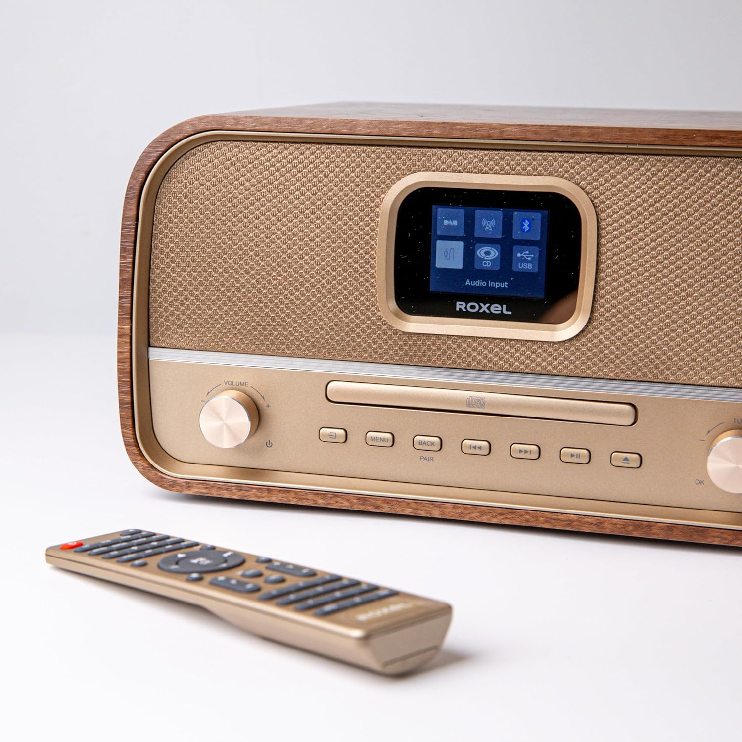 Roxel Amber All-In-One Compact Retro Hifi System with CD Player, DAB/DAB+, BT Audio Streaming, 40W RMS, USB Playback & Charging, FM Radio with RDS, Color Display, Clock & Alarm, Remote Controller image number 6