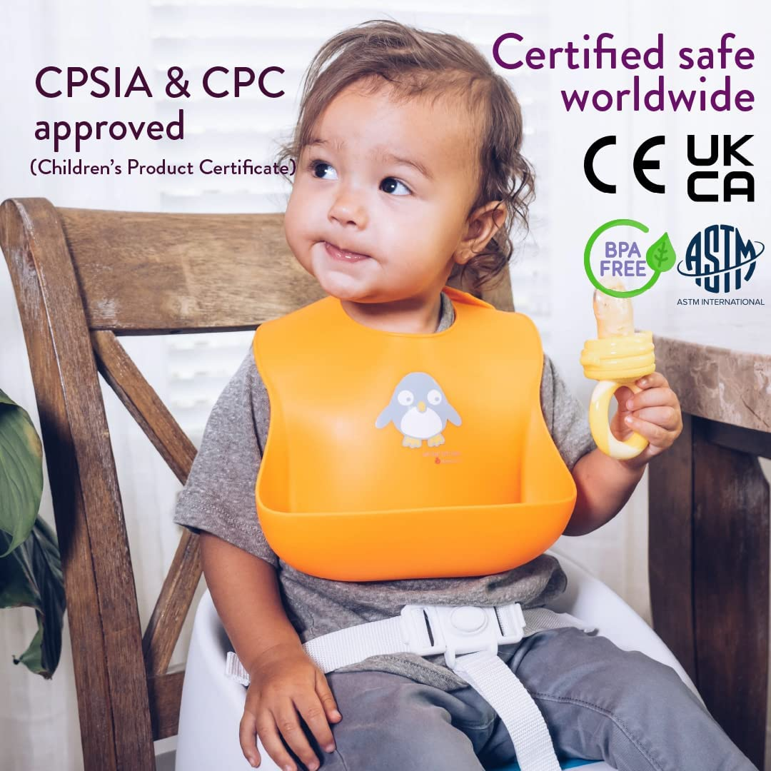 Naturebond Waterproof Silicone Baby Bibs for Babies & Toddlers (2 Pcs) | Free Waterproof Pouch | Wipes Clean Easily, Soft, Unisex, Adorable (Lemonade Yellow & Tangerine Orange) image number 2