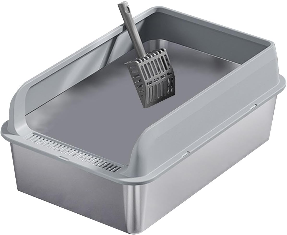 Yajuyi Sleek Stainless Steel Cat Litter Box for Easy Maintenance, Light Grey and M image number 4