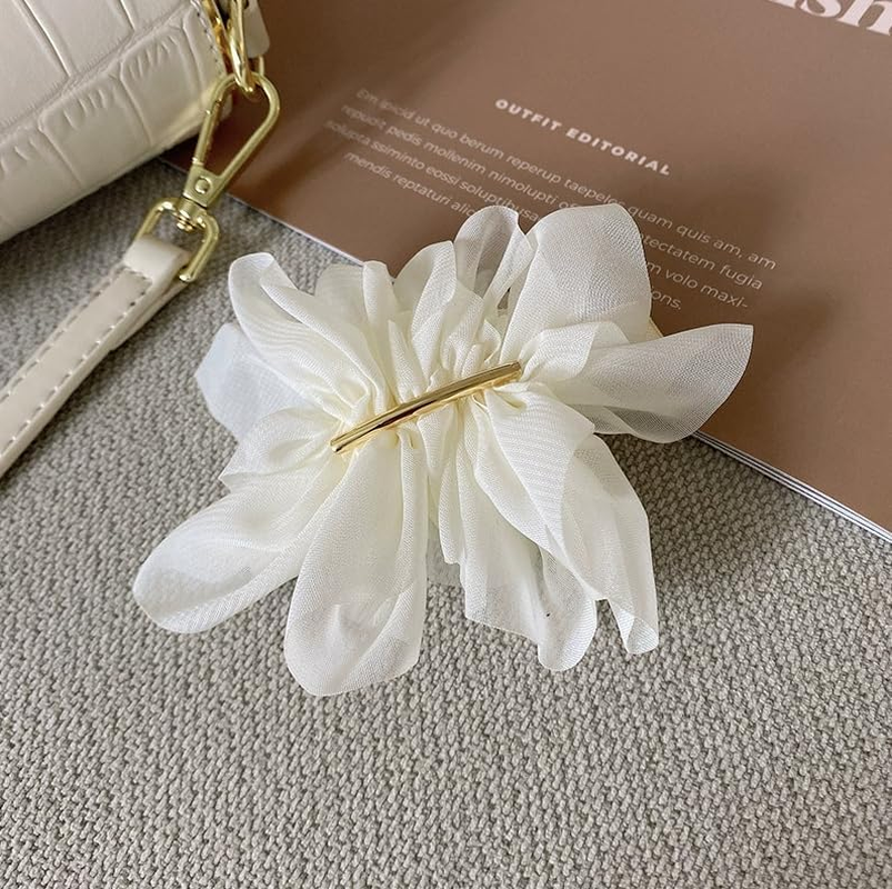 2Pcs Chiffon Flower Hair Clips Flower Hair Barrettes Hair Accessories for Women Girls Wedding Party(Black+White)