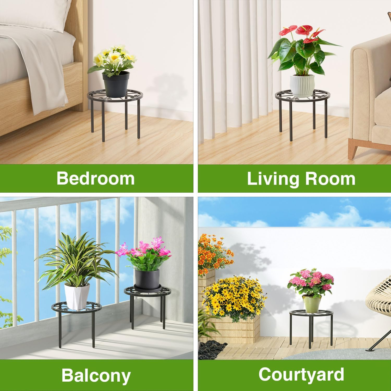 Metal Plant Stand, 11.41IN High Heavy Duty Potted Plant Holder, Small and Large Flower Pot Stand Anti-Rust, round Plant Rack for Room Indoor and Outdoor Courtyard, Gardens image number 1