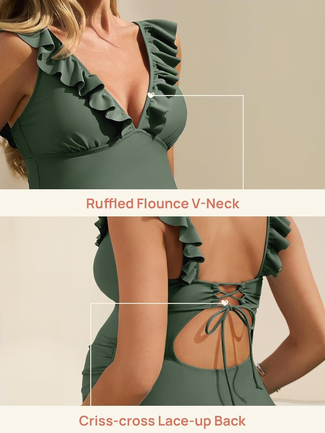 Summer Mae Maternity Swimsuit V Neck One Piece Swimsuit Ruffled Lace up Monokini image number 5