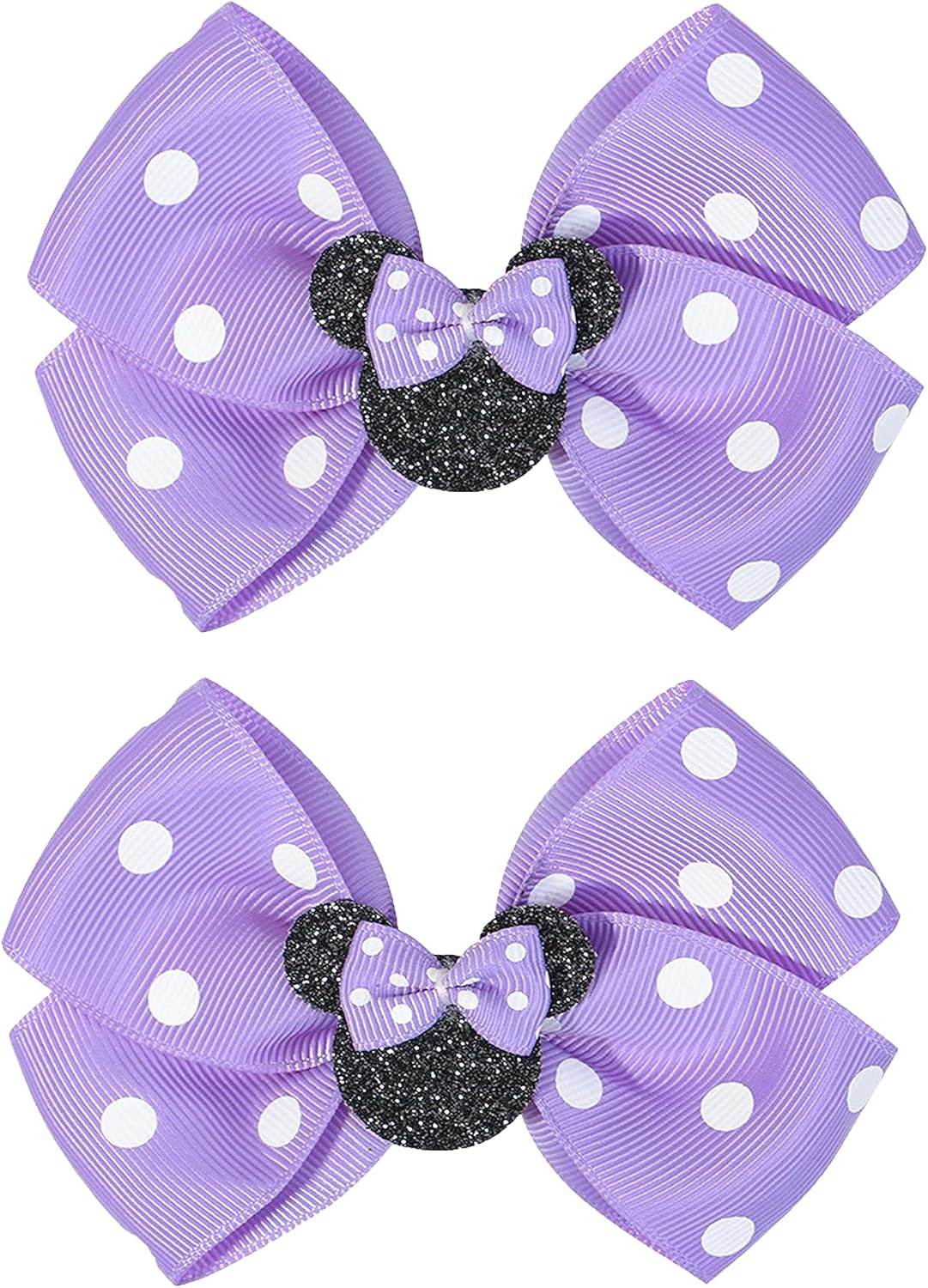 2 Pcs 4.5"Mouse Ears Hair Bows Clips for Kids Baby Girls Women, Glitter Party Princess Decoration Cosplay Birthday Christmas Party.(Fj40) (White) - Blue image number 2