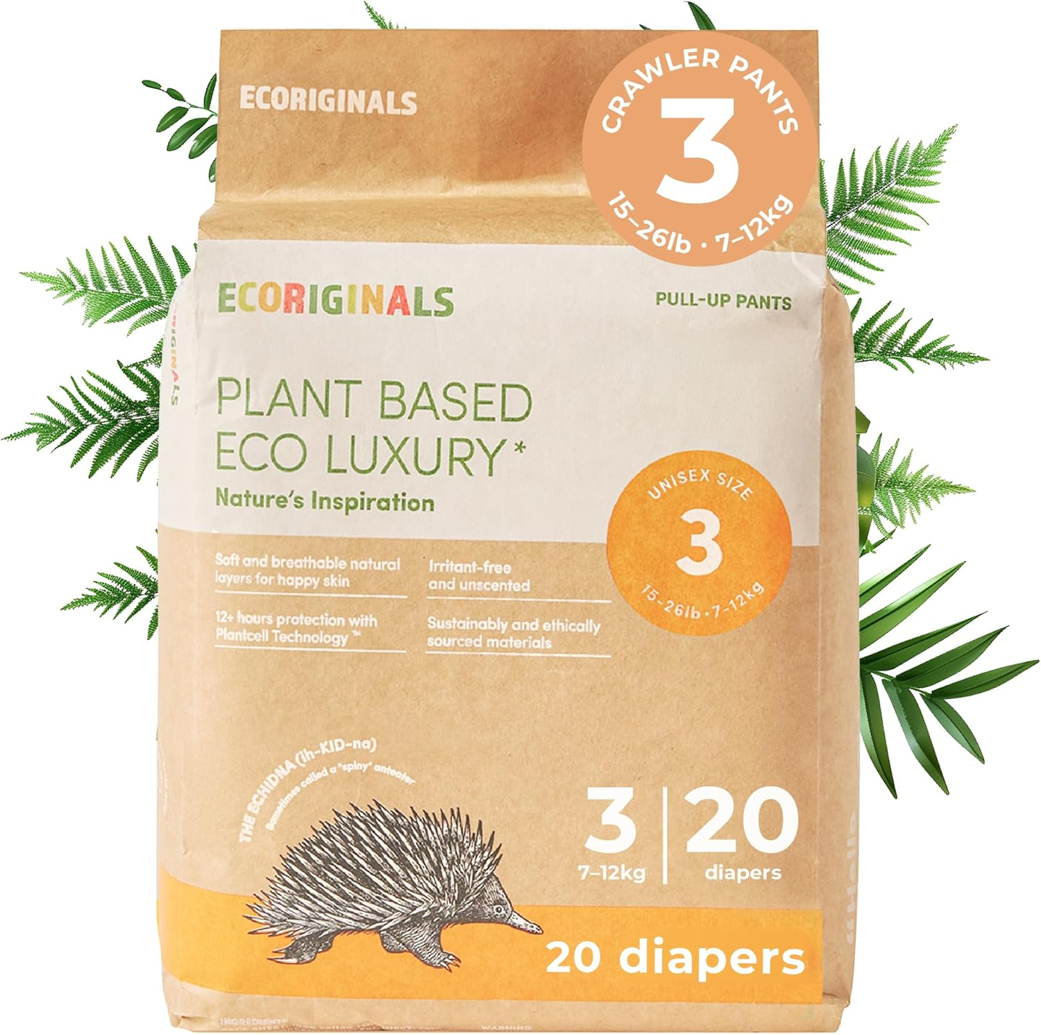 Ecoriginals - 20 Eco Crawler Pull up - Nappy Pants Size 3 with 100% Plant-Based Layers, Disposable Pull Ups & Hypoallergenic Baby Essentials for Babies - Secure Fit Baby Nappies (7-12Kg), 1 Pack image number 2