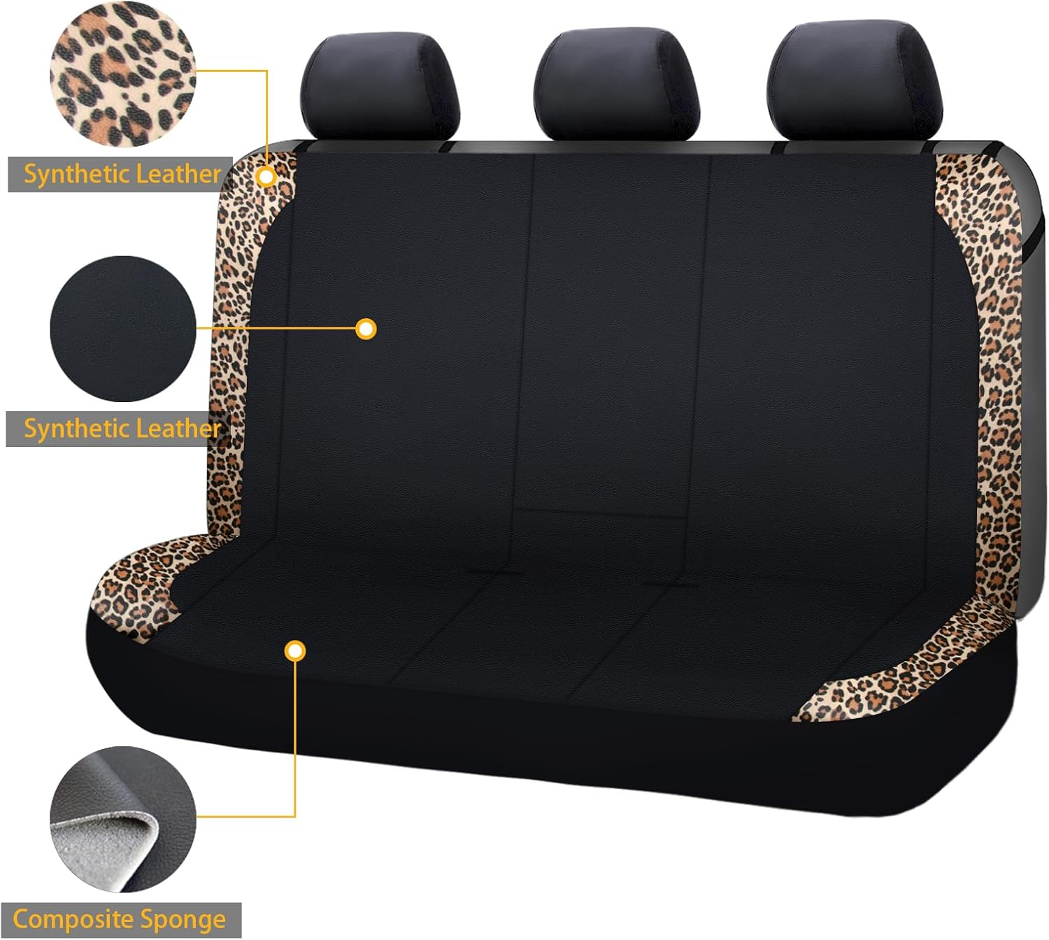 Flying Banner Rear Bench Car Seat Covers Car Seat Protectors Compatible Middle Cup Holder (Leopard Brown, Rear Bench-Premium)