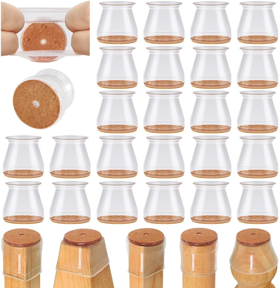 32 Pcs Chair Leg Floor Protectors for Hardwood Floors Silicone Covers to Protect Wood Tile Floors Scratches Felt Pads Furniture Leg Caps No Noise (Small-Clear)