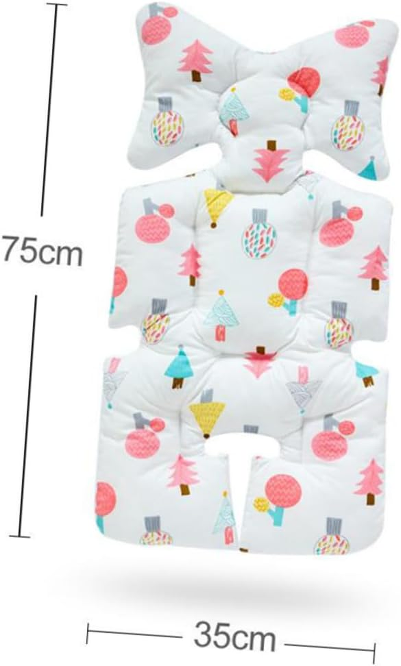 Breathable Cotton Stroller Cushion Large Seat Pad with Head and Body Protector for Pram and Dining Chair Liner Soft Comfortable Skin-Friendly Mat for All-Season Use