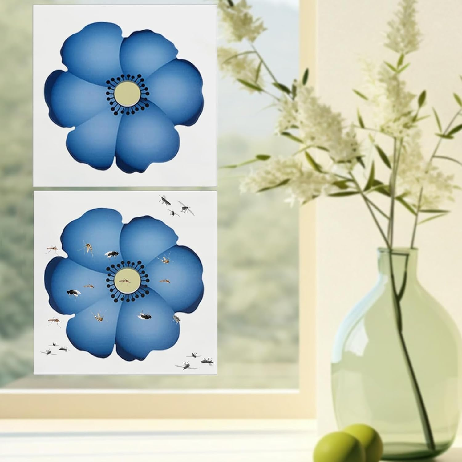 Tuoyi 15 Pieces Window Fly Traps Killer Stickers, Floral Pattern Design Sticky Fly Catcher for Indoor Houseflies Fly Gnat for Indoors for Kitchen and Dinning, image number 5