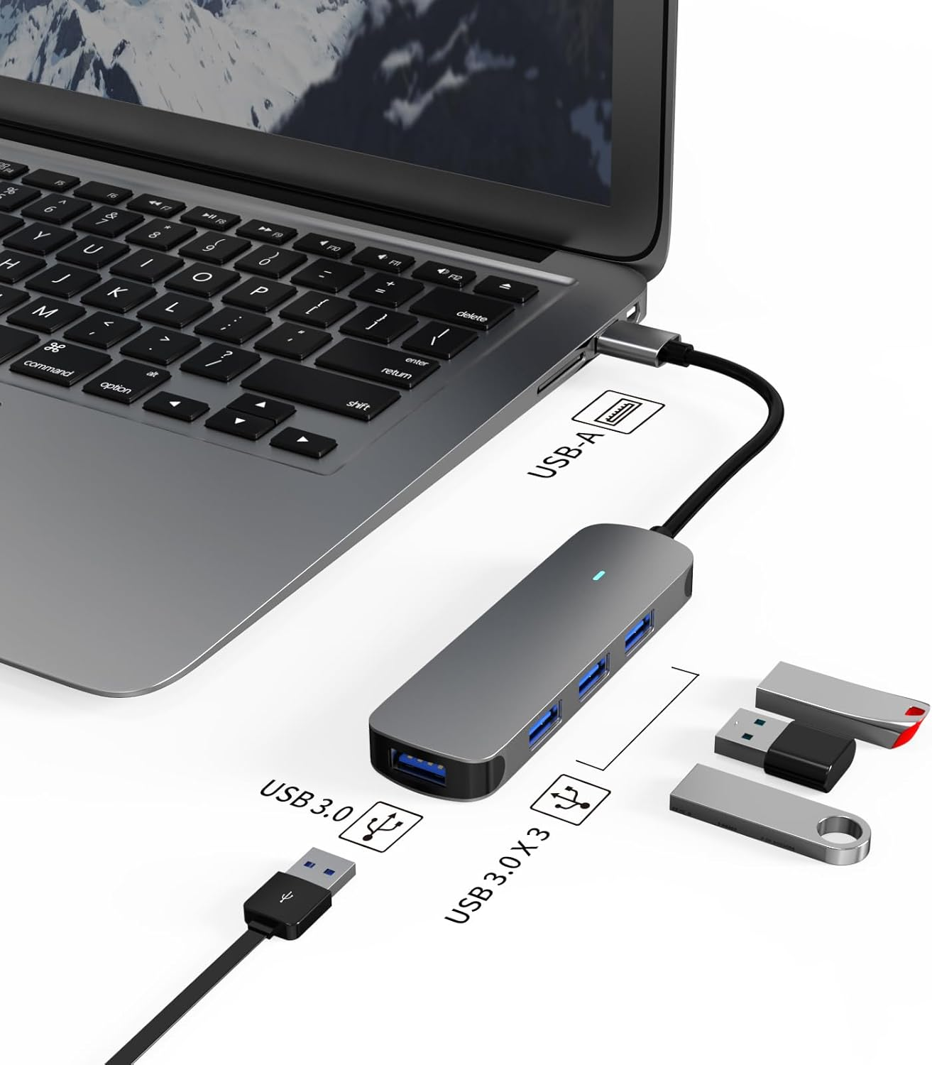 MMOBIEL USB-A to 4X USB-A Adapter Port Hub - 4-In-1 Splitter - 3.0-5Gbps - Compatible with Dell, Lenovo, Acer - 4-Port Data Hub - Divider - Aluminum - 6-In-1 - Usb-C image number 2