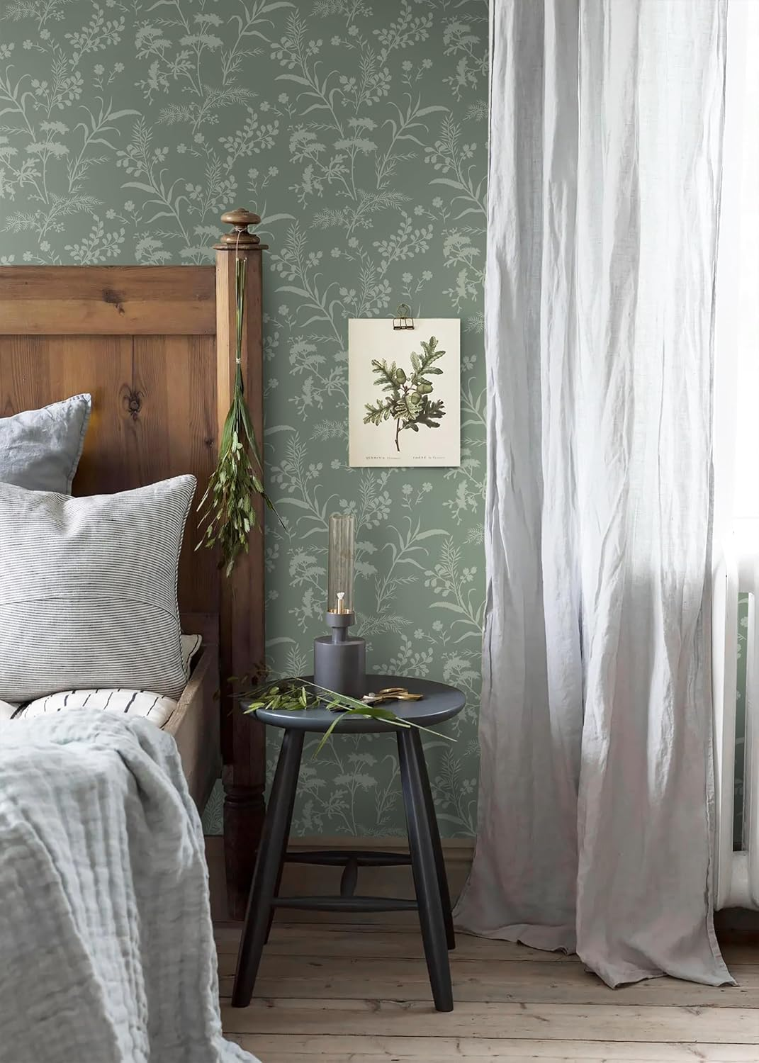 Fiula Self-Adhesive Wallpaper Green Leaves Adhesive Film Furniture Flowers Plants Pattern Wallpaper Waterproof Vinyl Wrap Removable Wall Cladding Bedroom Living Room Wall Olive Green Wallpaper 41 Cm X