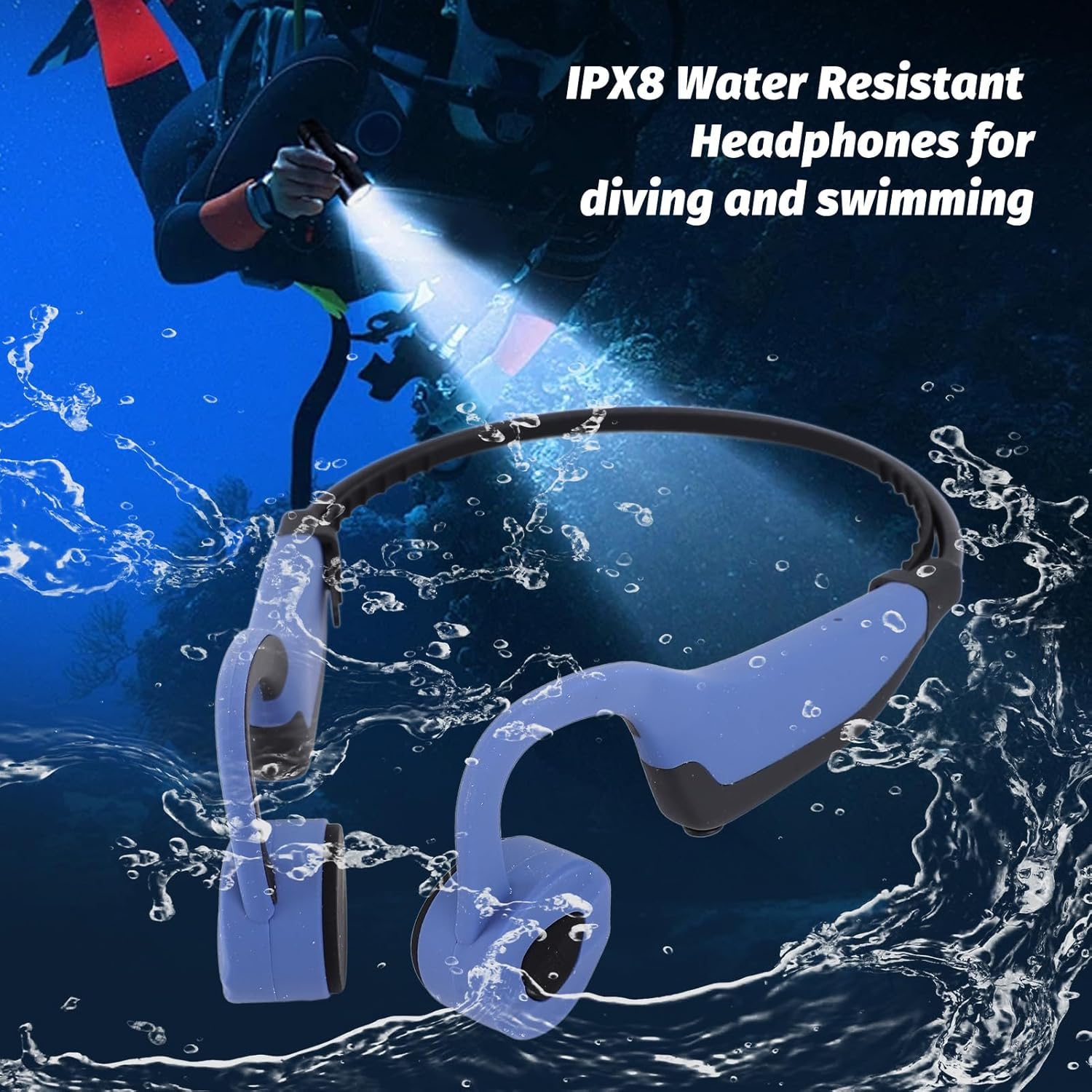 Garsent Bone Conduction Headphones, Open Ear IPX8 Water Proof Swimming Earphone Bluetooth, 16G Memory, Sports Headset for Running Cycling and Other Activities (Blue) image number 2