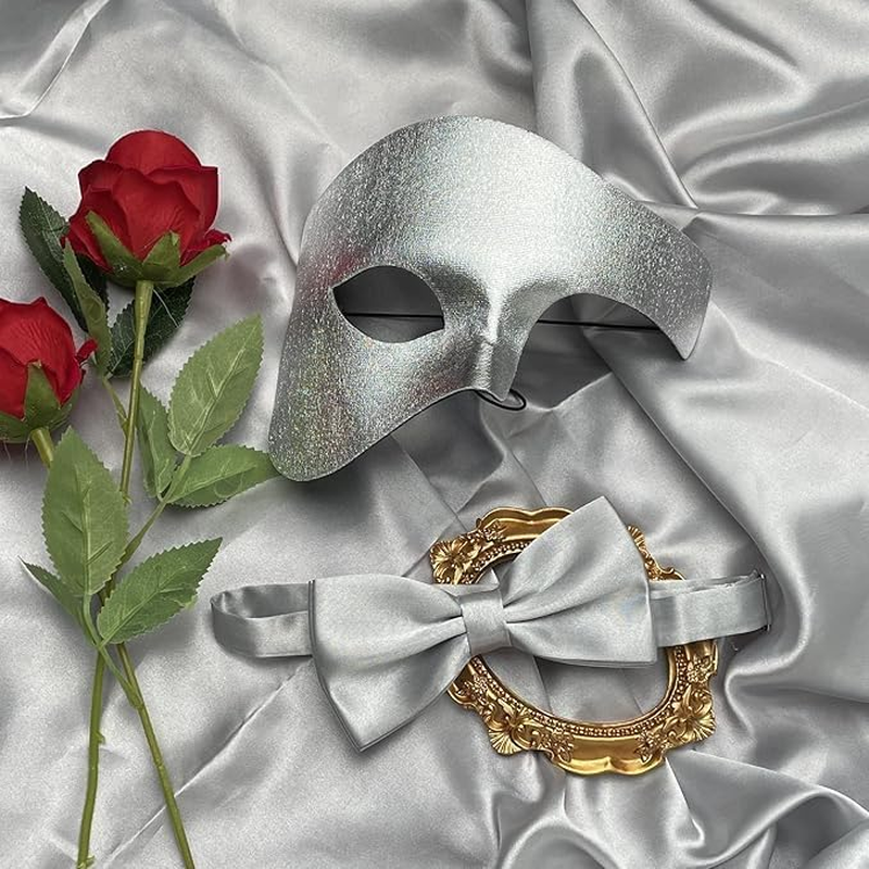 Masquerade Mask for Men Half Face Mask with Bowtie &ndash; Halloween Masquerade Mardi Gras Party，Comfortable Makeup Ball Performance Props image number 2