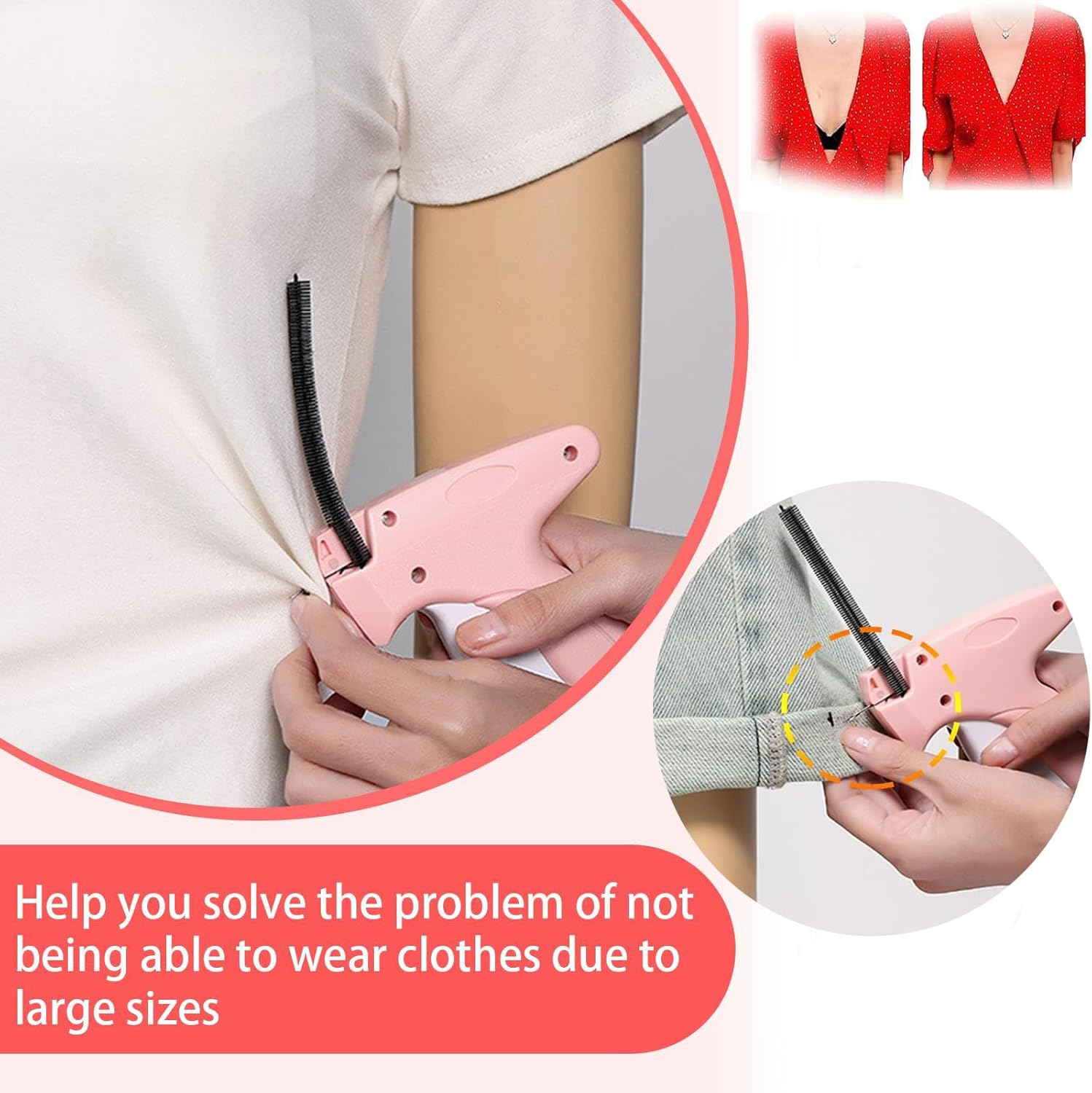 MEIYUETAOSI Micro Stitch Gun for Instant Fabric Repair, Handheld Clothing Fixer with 6 Needles & 2000 Fasteners (Black/White), Portable Mini Sewing Gun for Emergency Repairs, Tags, Hemming