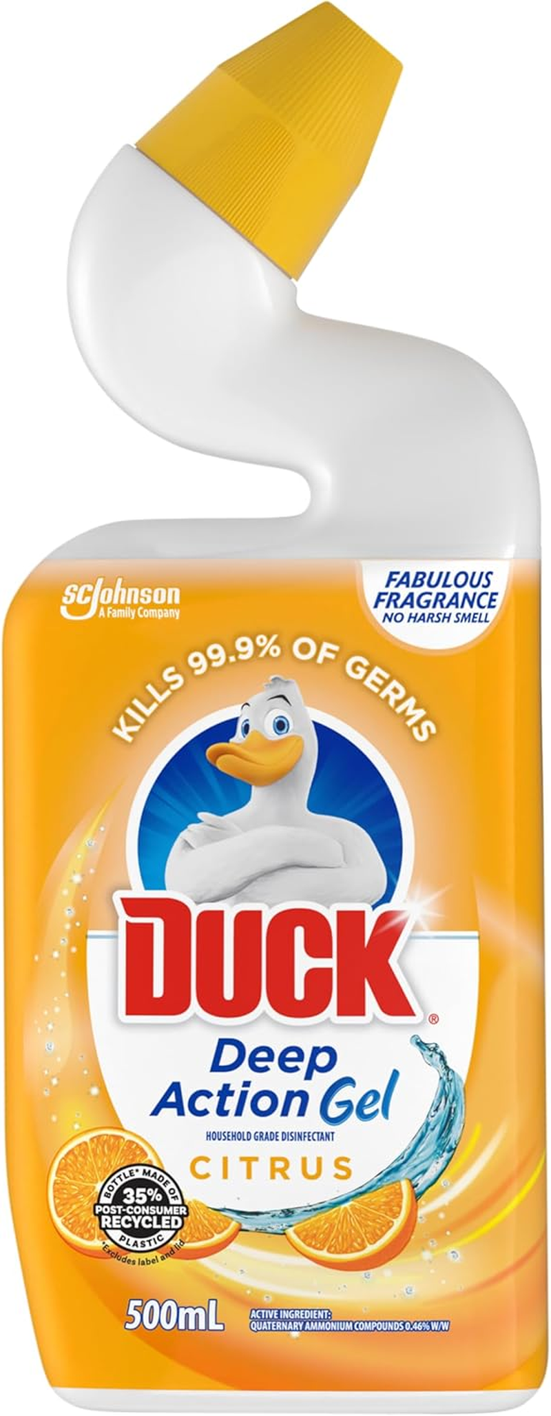 Duck Deep Action Gel Liquid Toilet Bowl Cleaner, Stain Remover and Freshener, Citrus Fragrance, 500Ml
