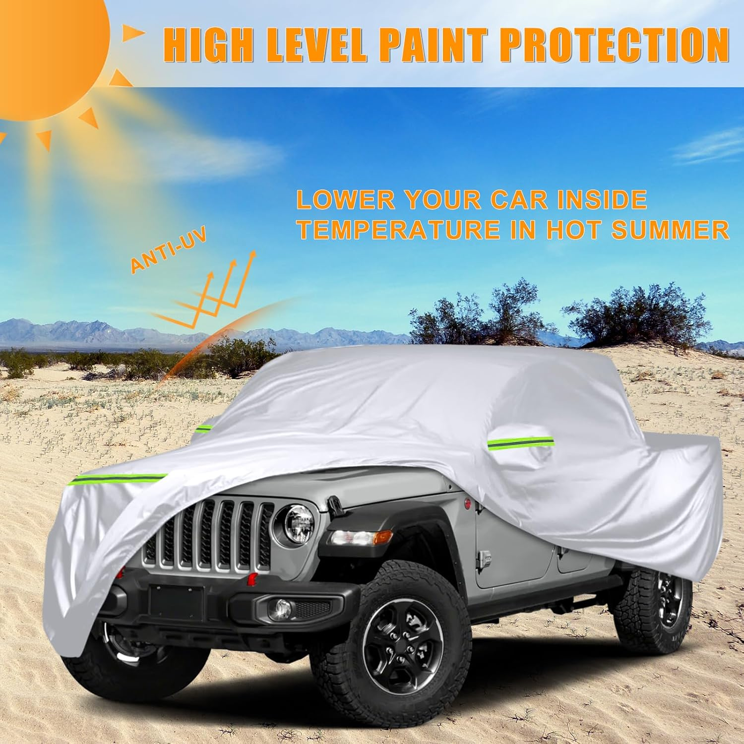 Waterproof Car Covers Replace for 2019-2025 Jeep Gladiator, 6 Layers Silver All Weather Custom-Fit Car Cover with Zipper Door & Windproof Bands for Snow Rain Dust Hail Protection image number 2