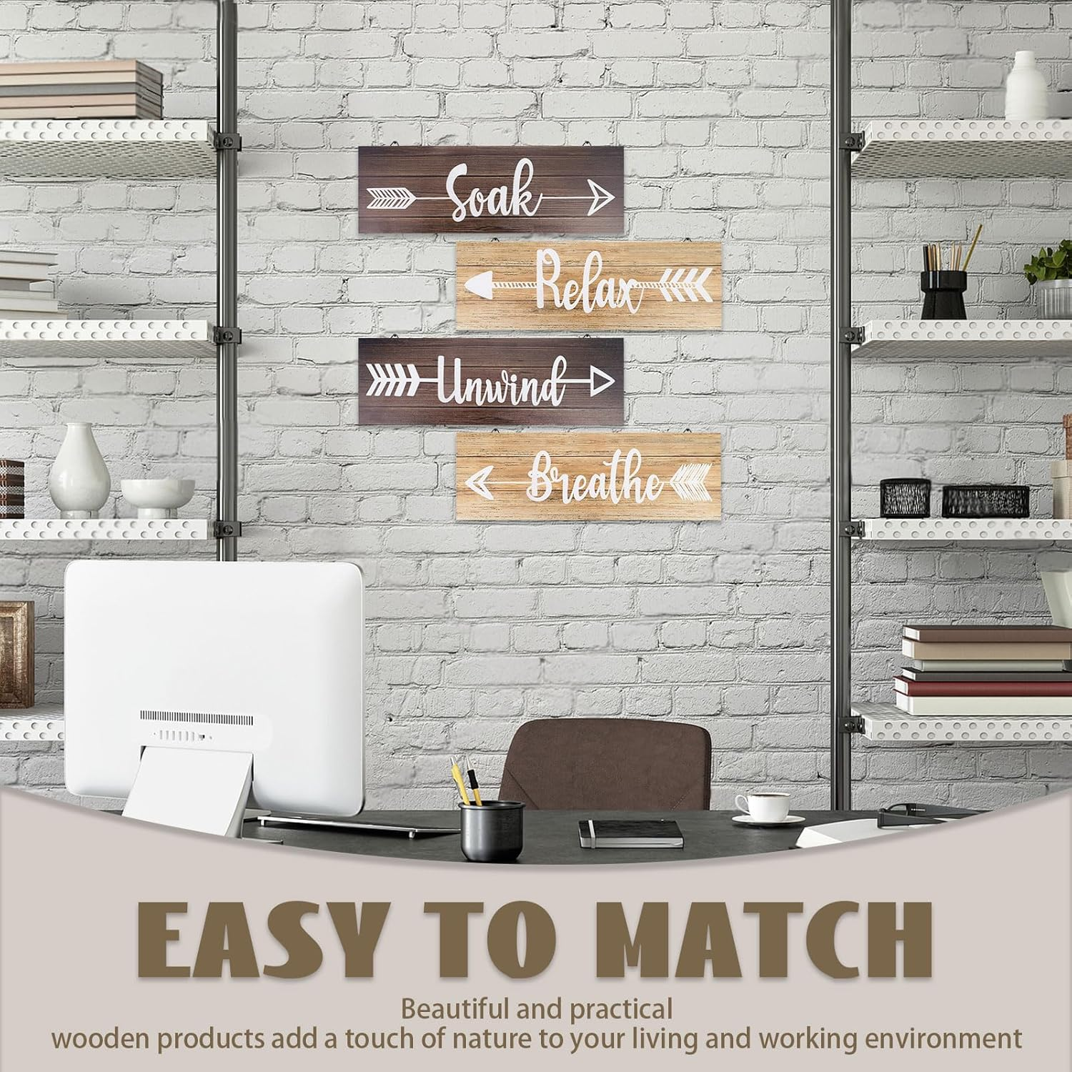 Realand 4 Pieces Bathroom Decor Wall Art, Rustic Farmhouse Bathroom Wall Decor Soak Relax Unwind Breathe Boho Country Vintage Decorative Wooden Signs for Home Spa Laundry Room