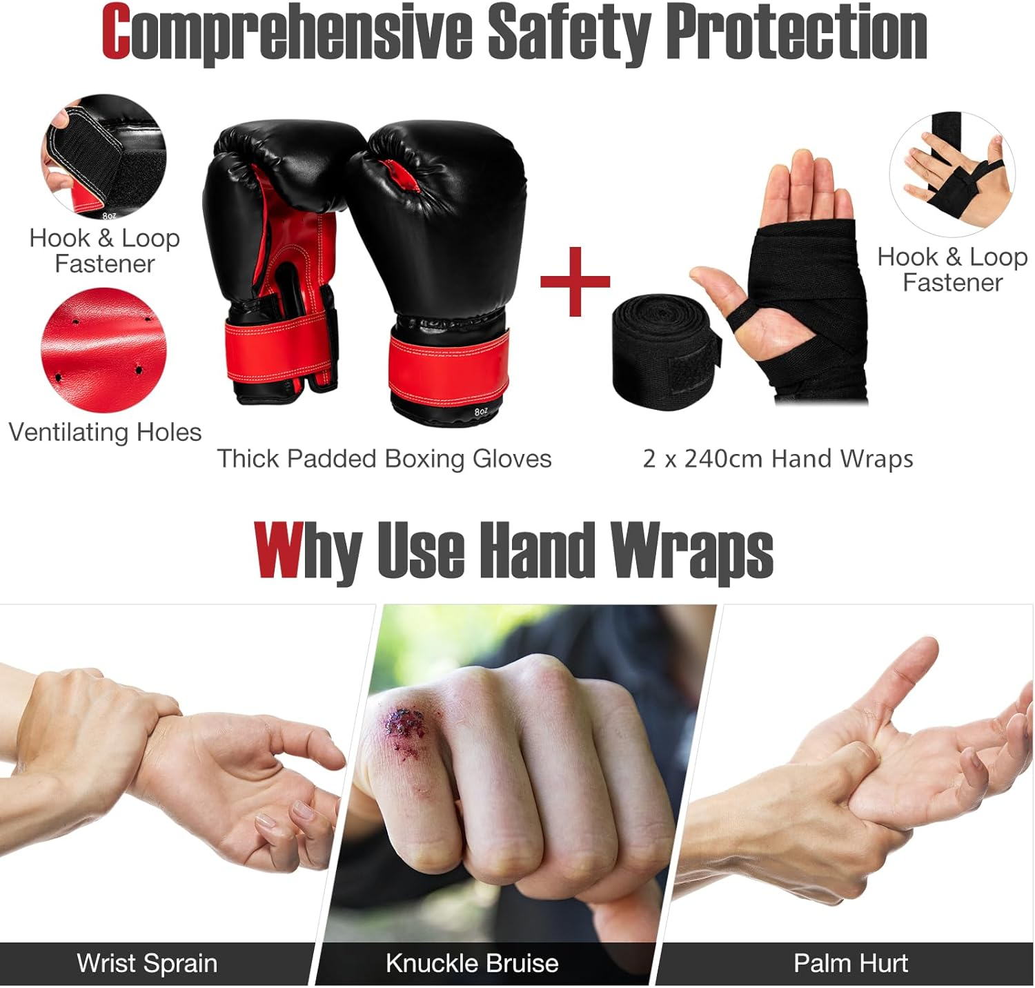 Costway Kids Hanging Punching Bag Set, 5 Kg Youth Boxing Bag W/Punch Gloves, Hand Wraps & Storage Bag, Replaceable Stuffing, Training in Karate, Kick Boxing, Taekwondo, Suitable for 3+ Boys & Girls image number 5