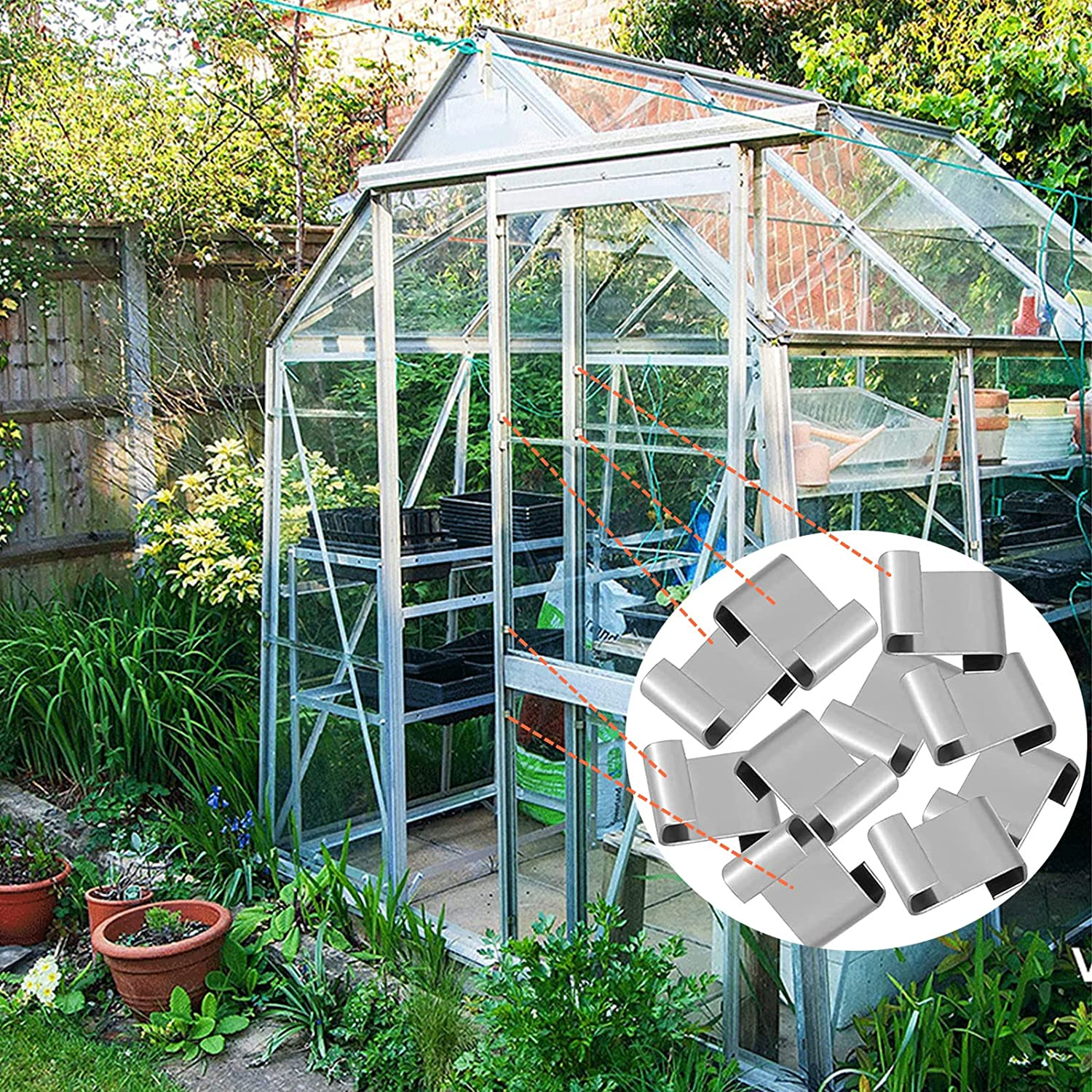 120Pcs Garden Greenhouse Glass Clips, Greenhouse Repair Kit (60Pcs W Wire Clips + 60Pcs Z Overlap Clips), Stainless Steel Greenhouse Window Clips, Glass Pane Fixings Clips, Glazing Clips. image number 6