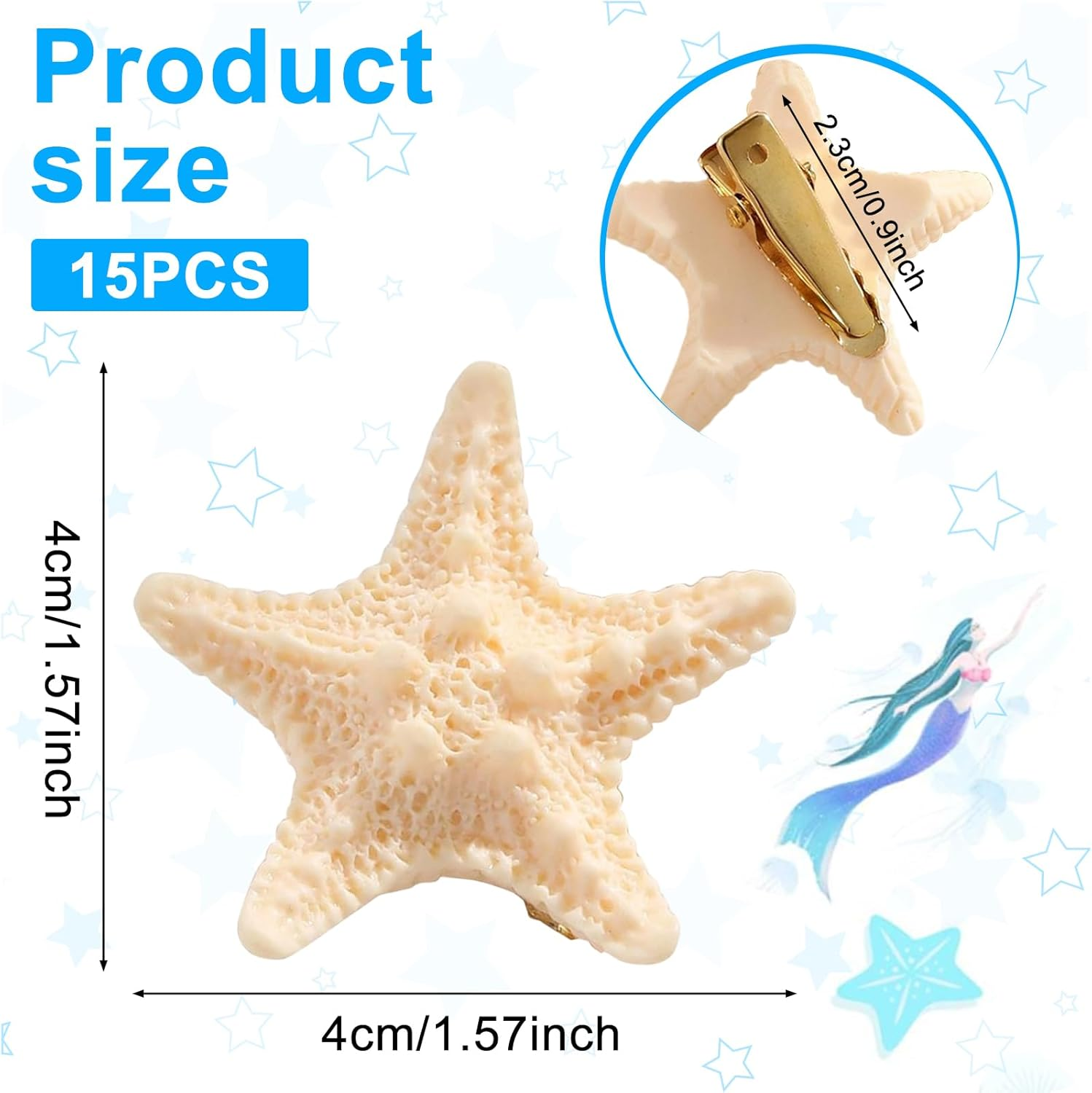 Diyxisk Starfish Hair Clips Girls, 15 Pieces Cute Hair Accessories for Women, Resin Hair Clips, Crocodile Clips for Girls, for Children'S Birthdays, School Performances, Family Reunions