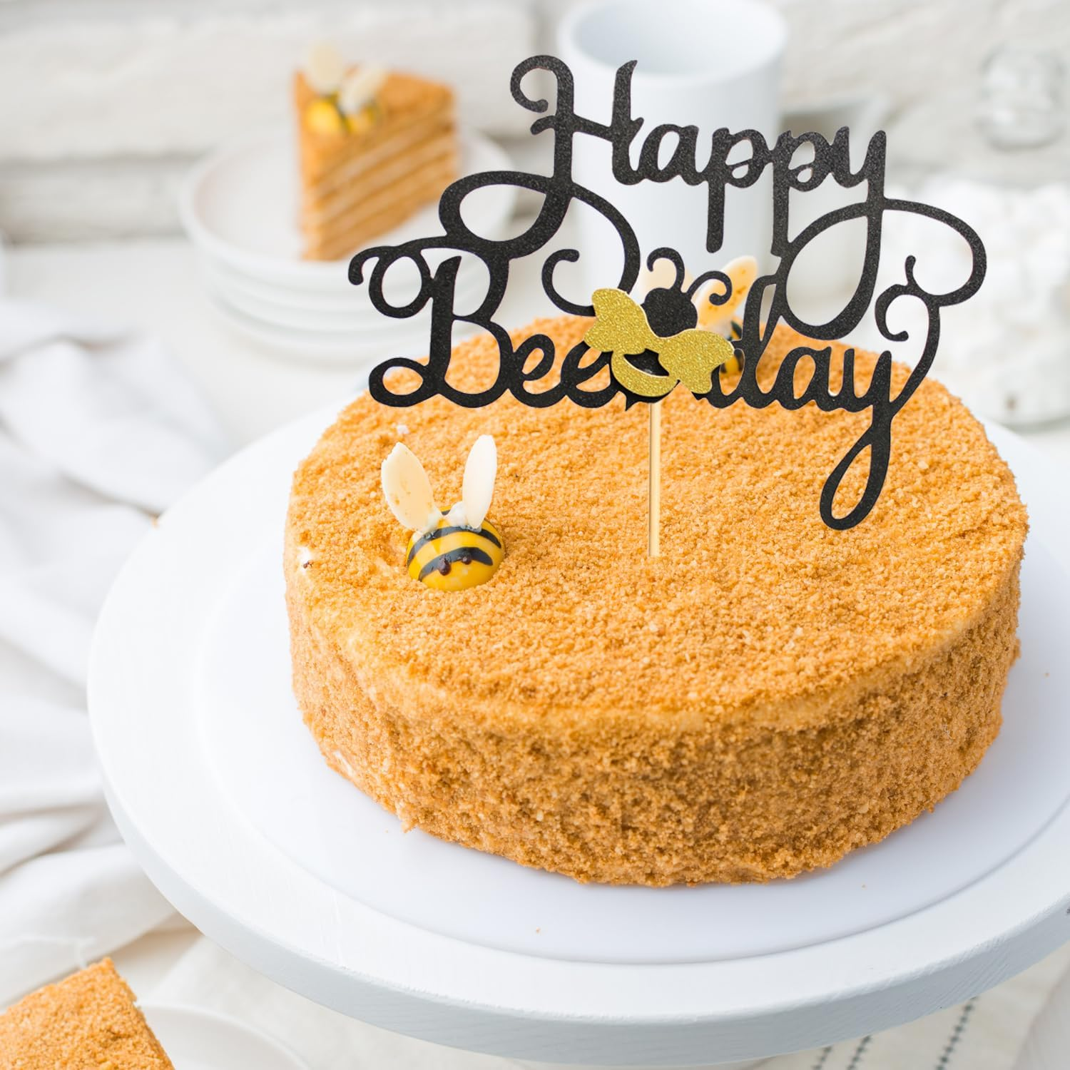 21 Pcs Cupcake Toppers - Happy Bee Day & Birthday Cake Toppers - Bumble Bee & Glitter Bee Cupcake Picks for Baby Shower & Party image number 3