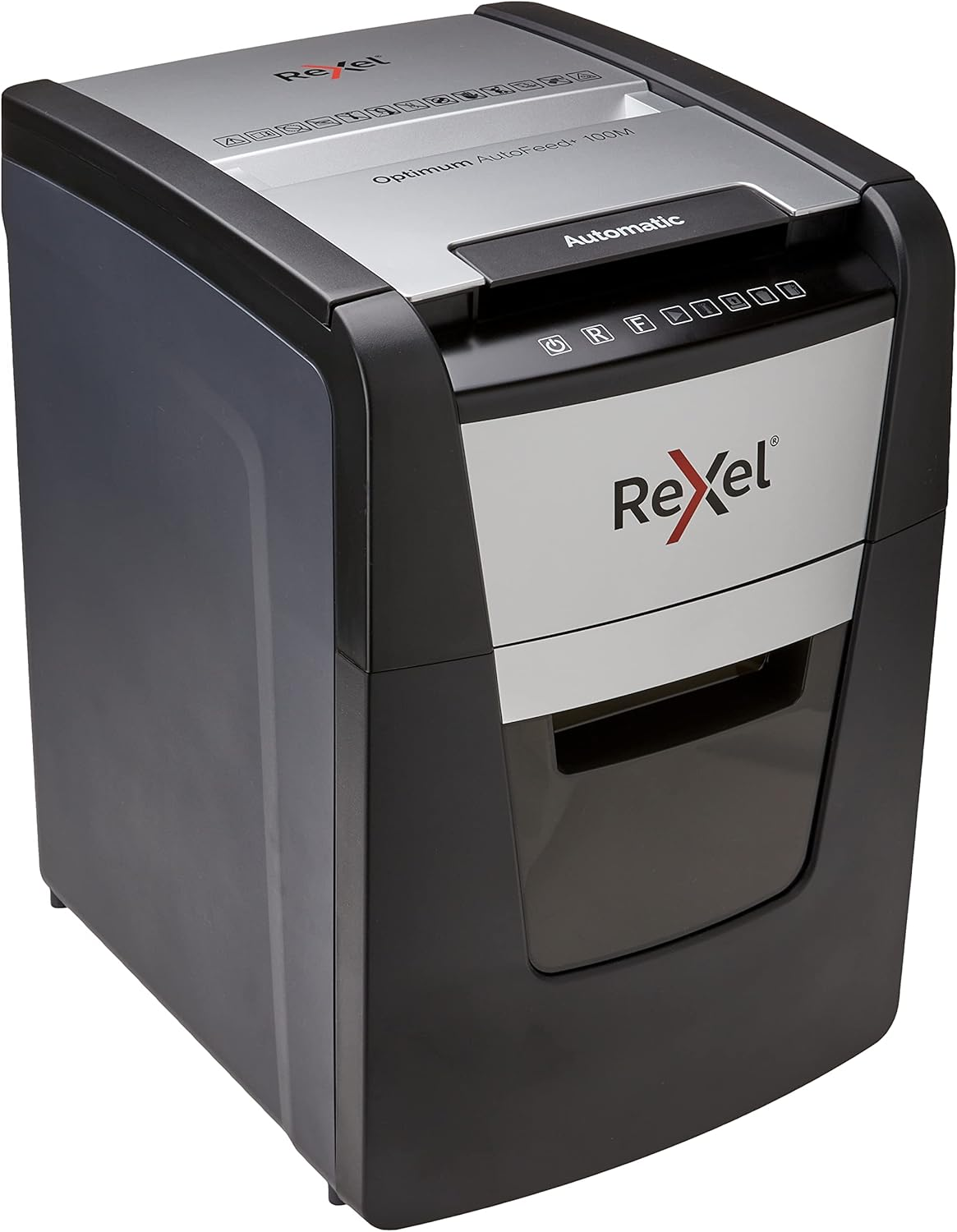 Rexel Optimum Auto Feed+ 100 Sheet Automatic Micro Cut Paper Shredder, P-5 Security, Home/Home Office, 34 Litre Removable Bin, 2020100MAU image number 2