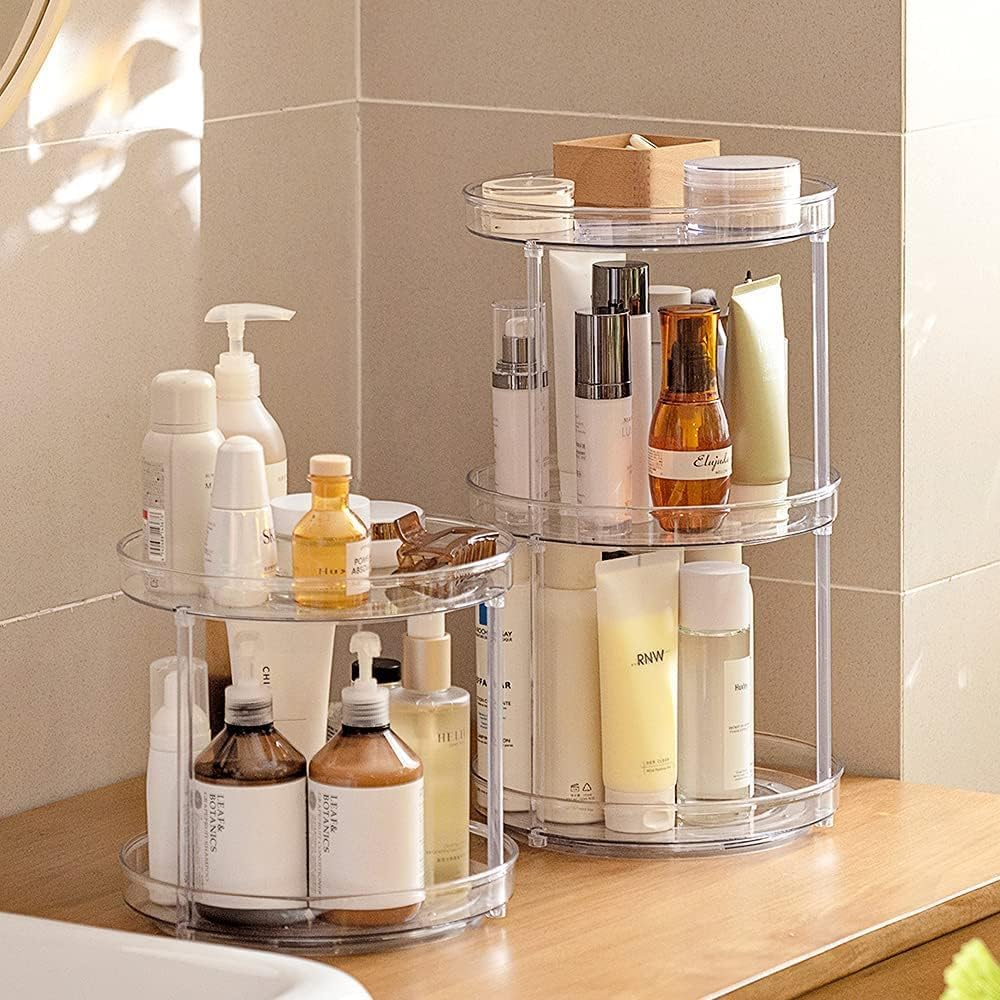 ROWNYEON Skincare Organiser Spinning Organizer 360 Rotating Makeup Organiser 3 Tier Cosmetic Storage Shelf Display Case for Vanity,Bathroom,Perfume,Dressing Table,Toiletry Organiser image number 3