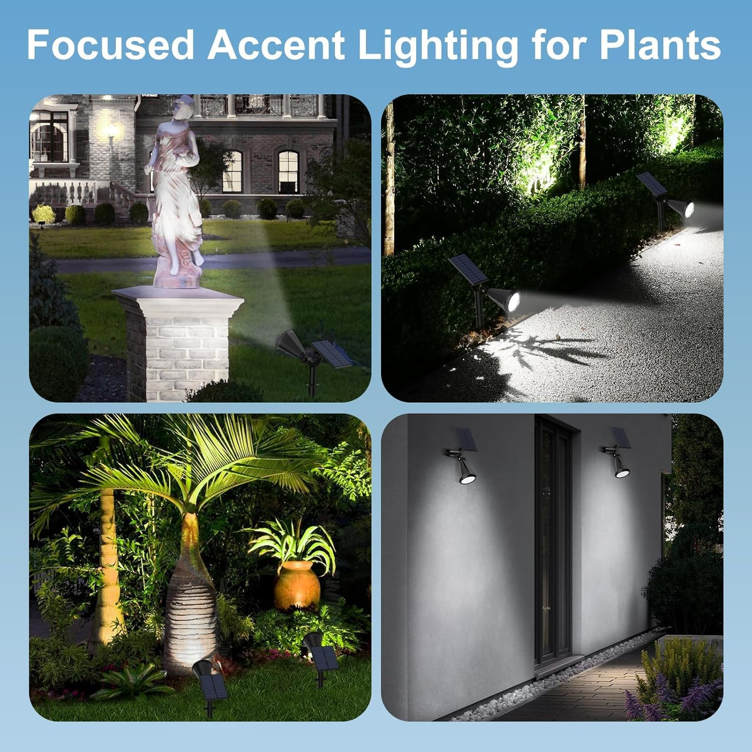 3Pack Solar Spot Lights Outdoor, 18Leds Waterproof Adjustable Solar Spotlights,2 Modes Solar Powered Spotlights Landscape Lighting for Tree, Driveway, Yard, Backyard, Garden (Cool White - 1 Pcs image number 7