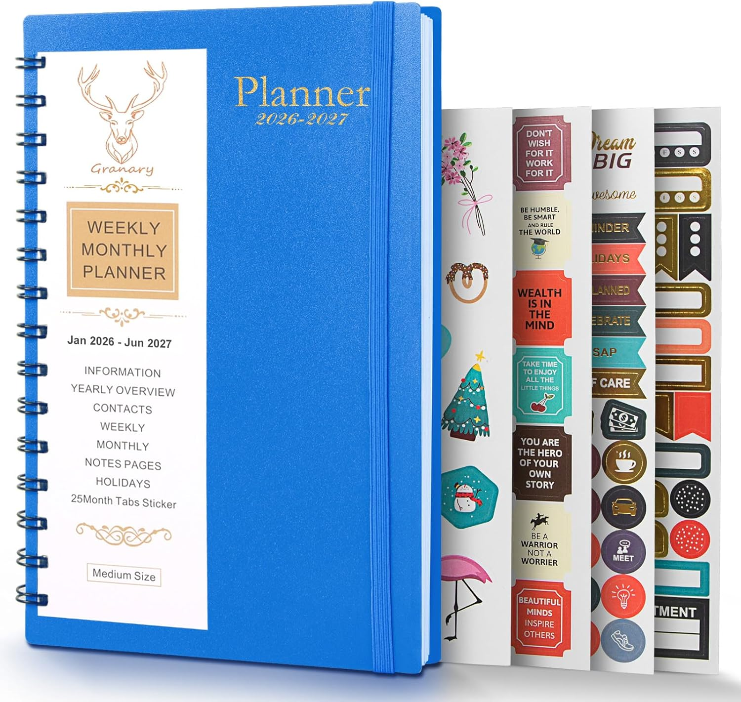 Monthly Weekly Daily Planner 2026-2027 with Stickers, Agenda Planner from January 2026-June 2027, 5.7'' X 8.2'' (Black)