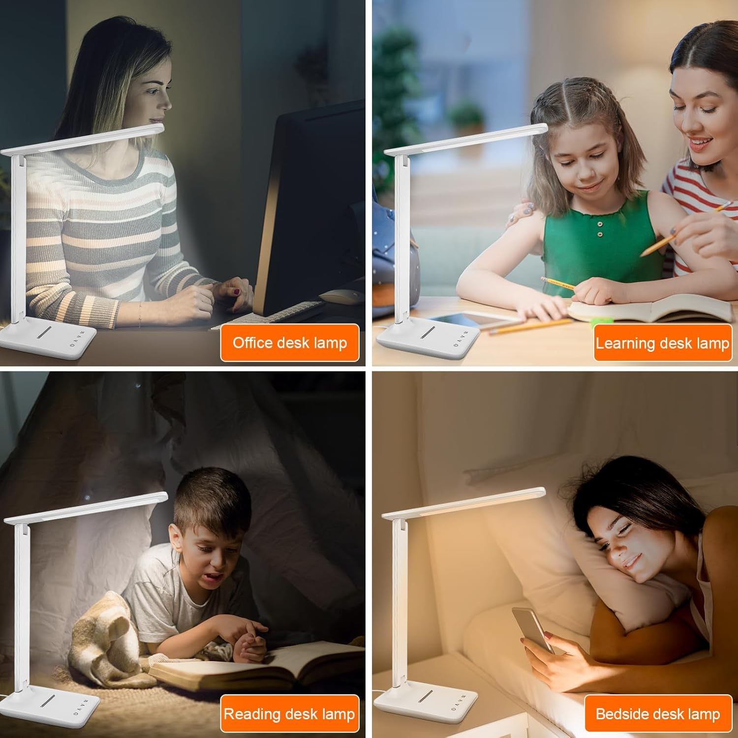 Jumoking Desk Lamp LED Dimmable Eye Protection, Desk Lamp with 5 Colours and 5 Brightness Levels, Table Lamp with USB Charging Port, Touch Control for Children, Bedroom, Reading, Offices (White) - Pink Pro image number 2