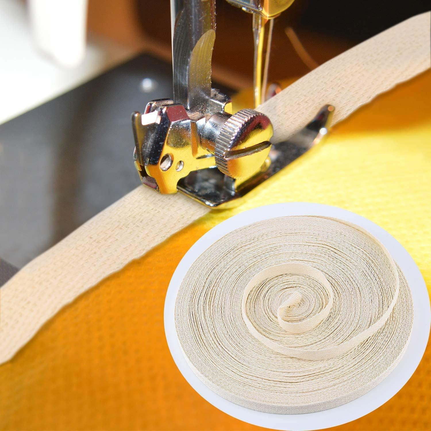 Cotton Tape, 54 Yard 0.4 Inch Wide Herringbone Sewing Bunting Tape, Webbing Strap Ribbon Border Trim Edging Belt for DIY Crafts Gift Wrapping Home Decoration Sewing (Beige) image number 5