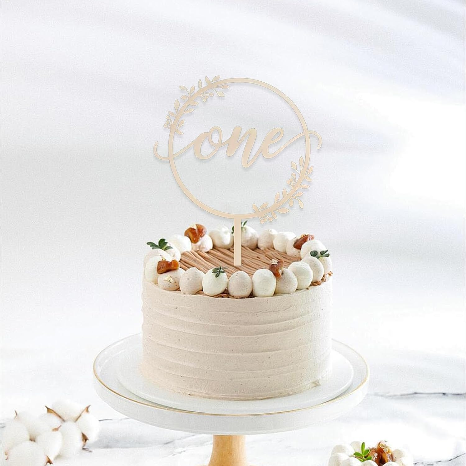 Wooden "One" Birthday Cake Decoration with Floral Garland Design - Wedding Anniversary Decoration - Suitable for Children or Adults as Birthday or Party Decoration image number 2