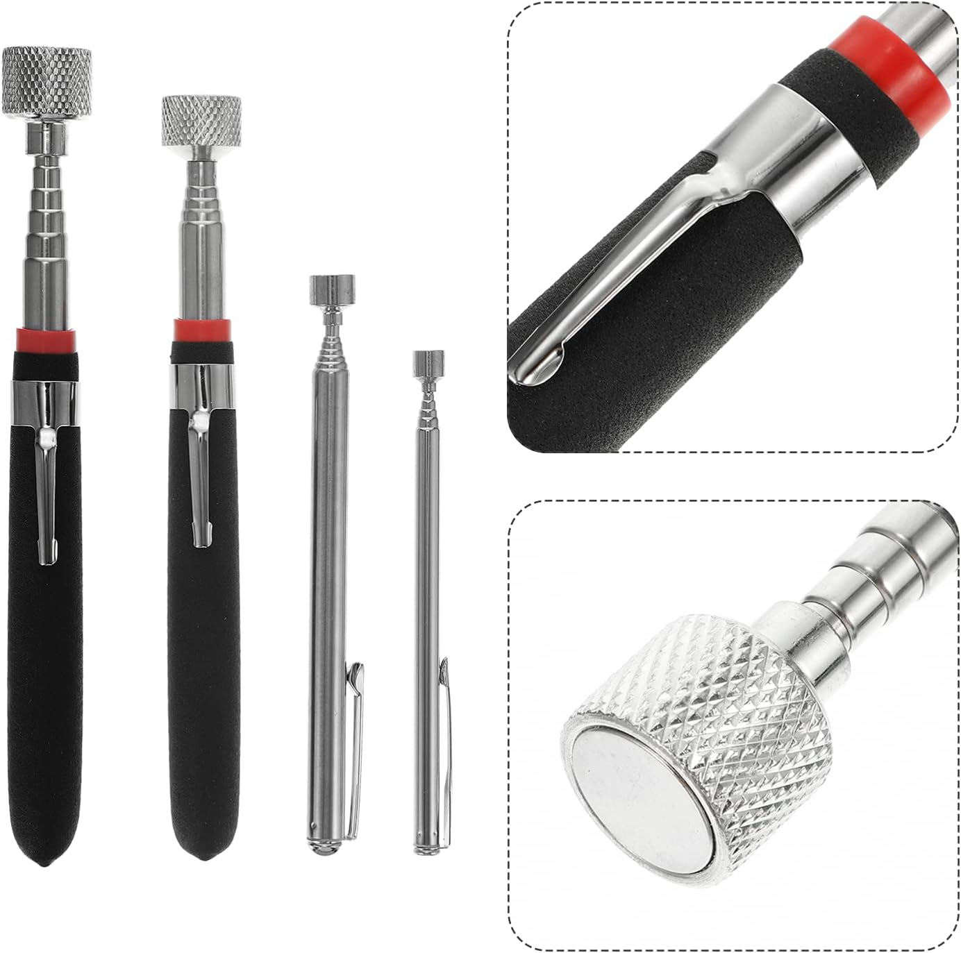 Hoement Magnetic Pickup Tool Telescoping Stick Flexible Magnetic up Tool LED Inspection Mirror Set for Automotive and Home Use 4Pcs Kit image number 3