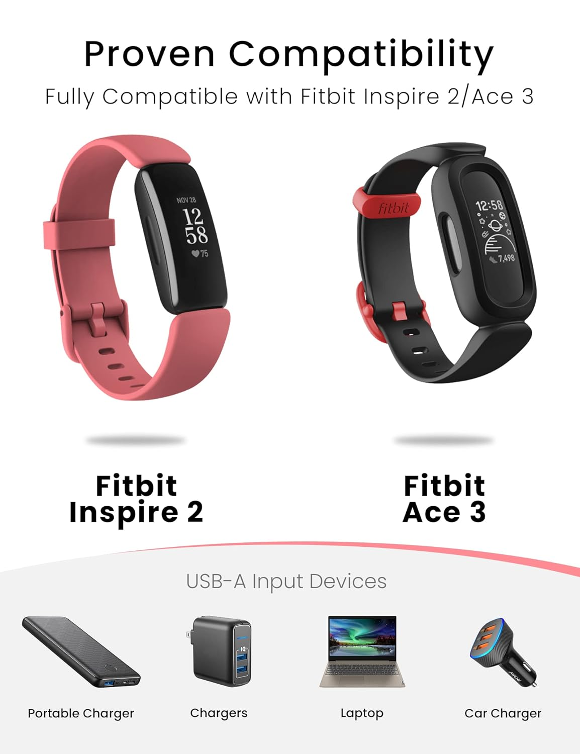 Sinoacc 3.3Ft Charger for Fitbit Inspire 2 Ace 3 Fast Charging Replacement Fitbit Charger for Inspire 2 Ace 3 USB Charging Cable Dock Stand image number 3